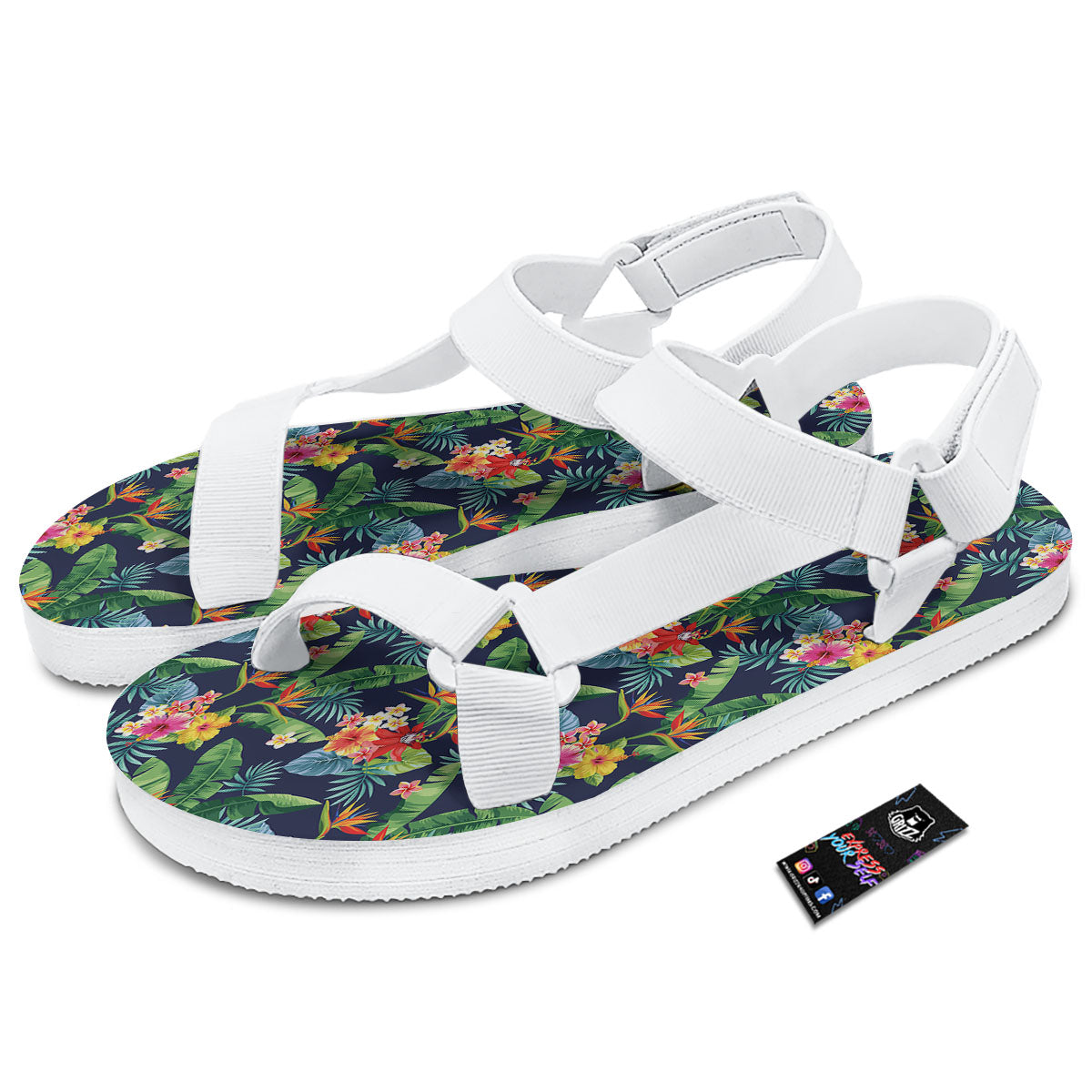 Flower Plumeria Vintage Print Pattern White Open Toe Sandals-grizzshop