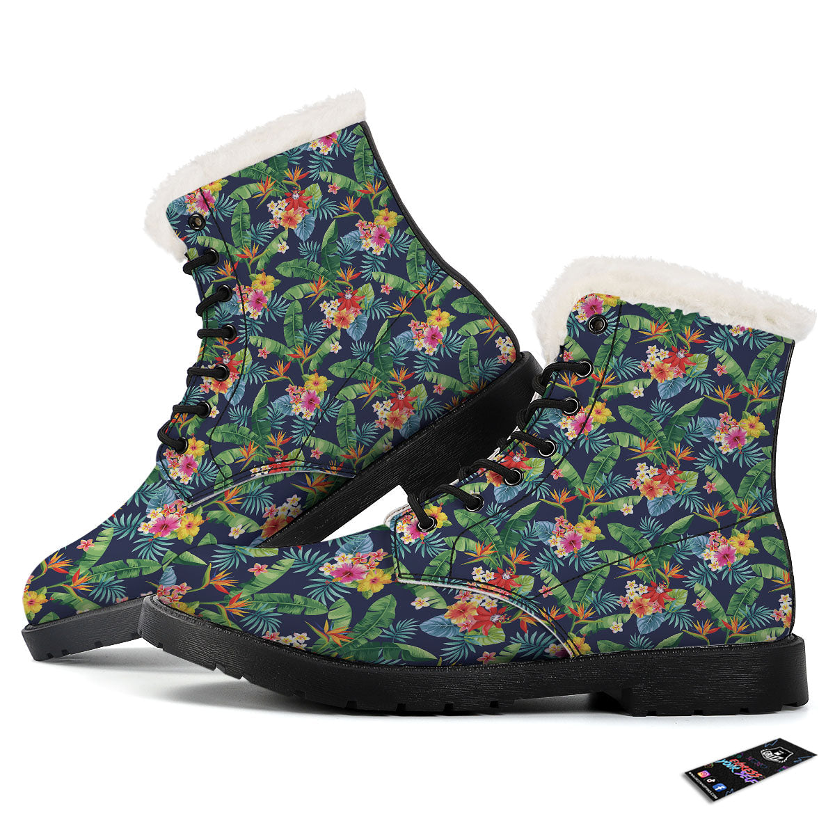 Flower Plumeria Vintage Print Pattern Winter Boots-grizzshop
