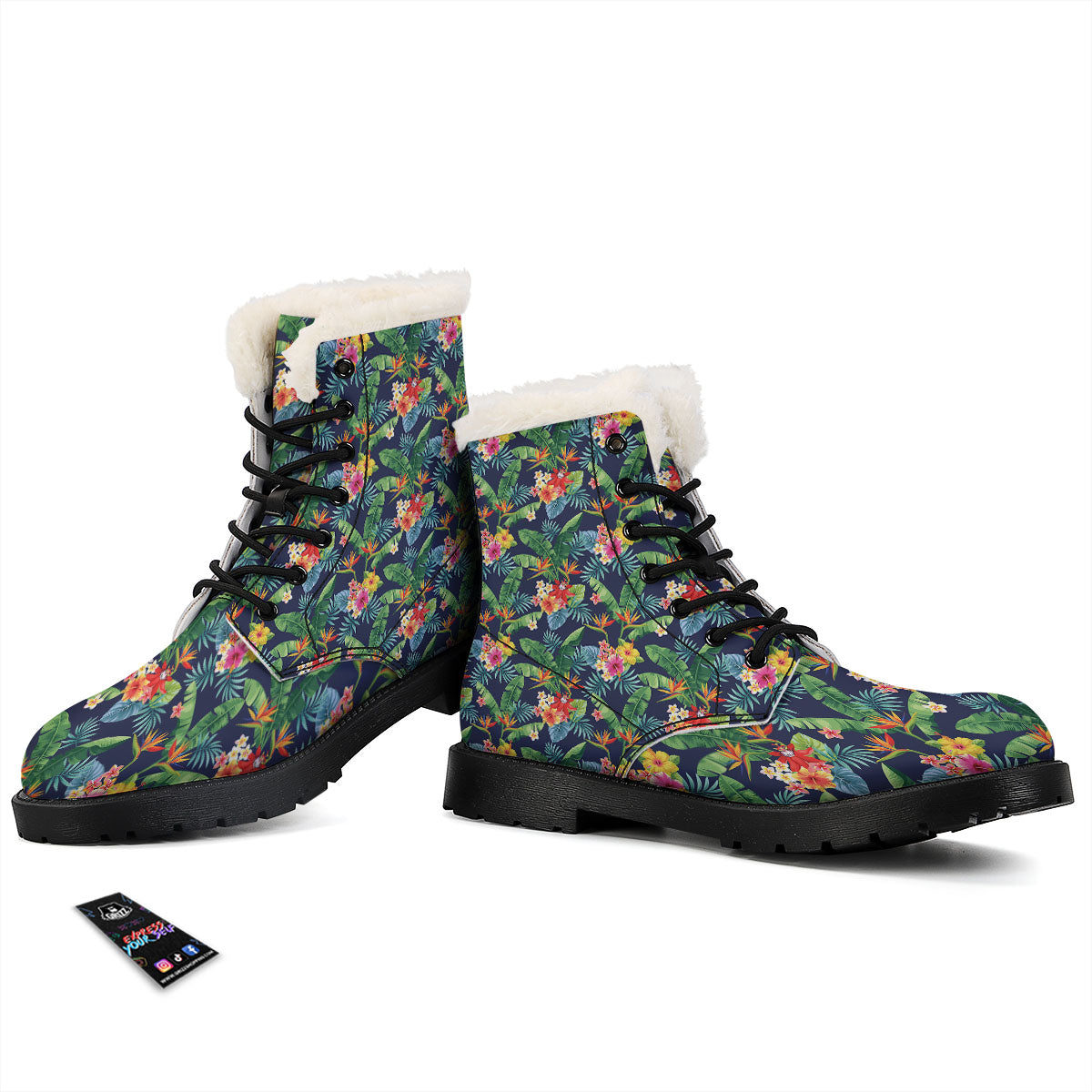 Flower Plumeria Vintage Print Pattern Winter Boots-grizzshop