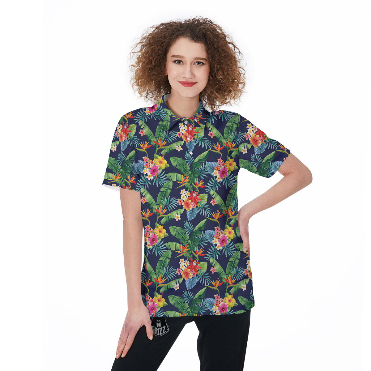 Flower Plumeria Vintage Print Pattern Women's Golf Shirts-grizzshop