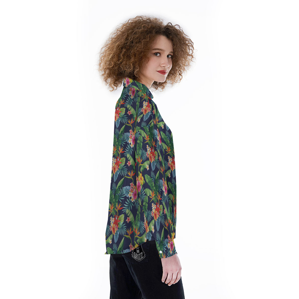 Flower Plumeria Vintage Print Pattern Women's Long Sleeve Shirts-grizzshop