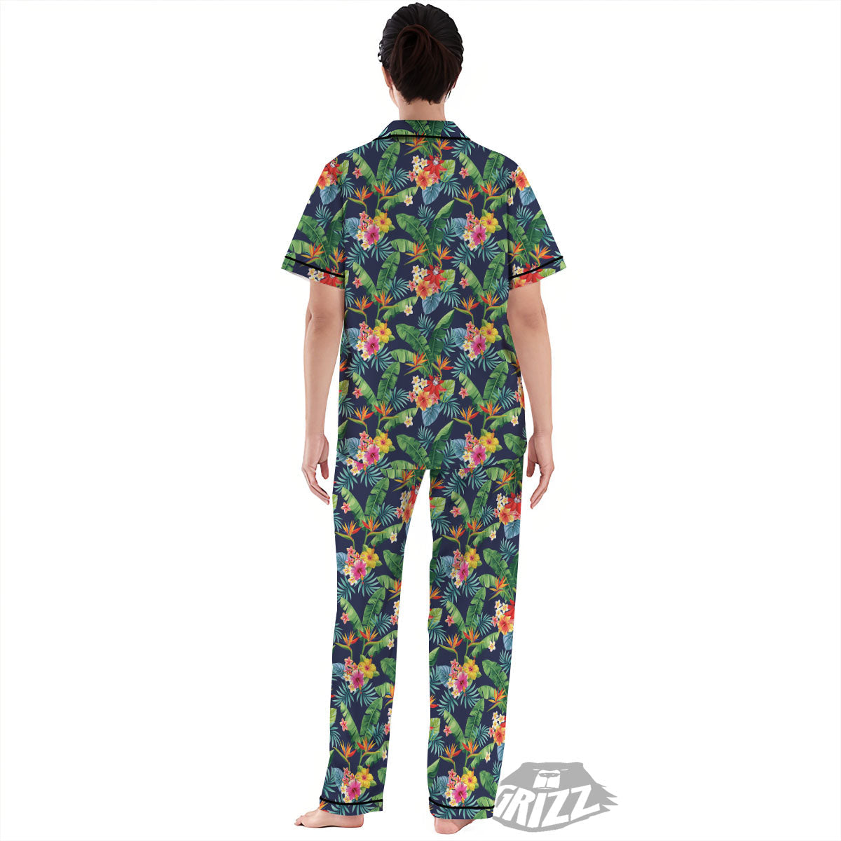 Flower Plumeria Vintage Print Pattern Women's Pajamas Set-grizzshop
