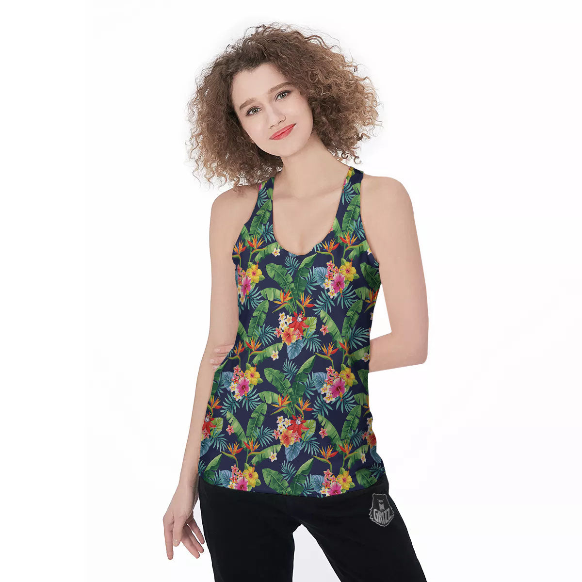 Flower Plumeria Vintage Print Pattern Women's Racerback Tank Top-grizzshop