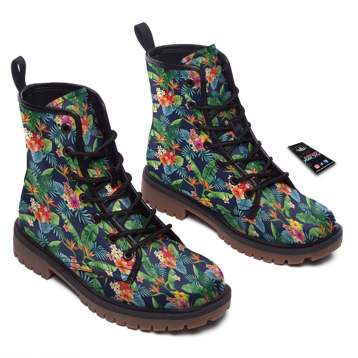 Flower Plumeria Vintage Print Pattern Work Boots-grizzshop