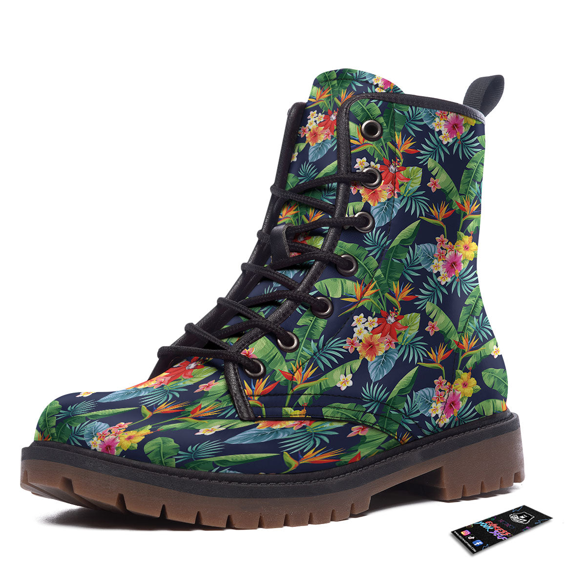 Flower Plumeria Vintage Print Pattern Work Boots-grizzshop