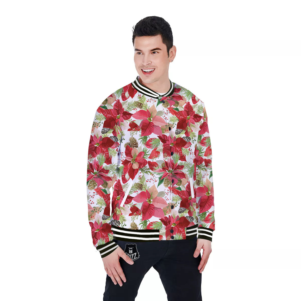 Flower Poinsettia Print Pattern Baseball Jacket-grizzshop