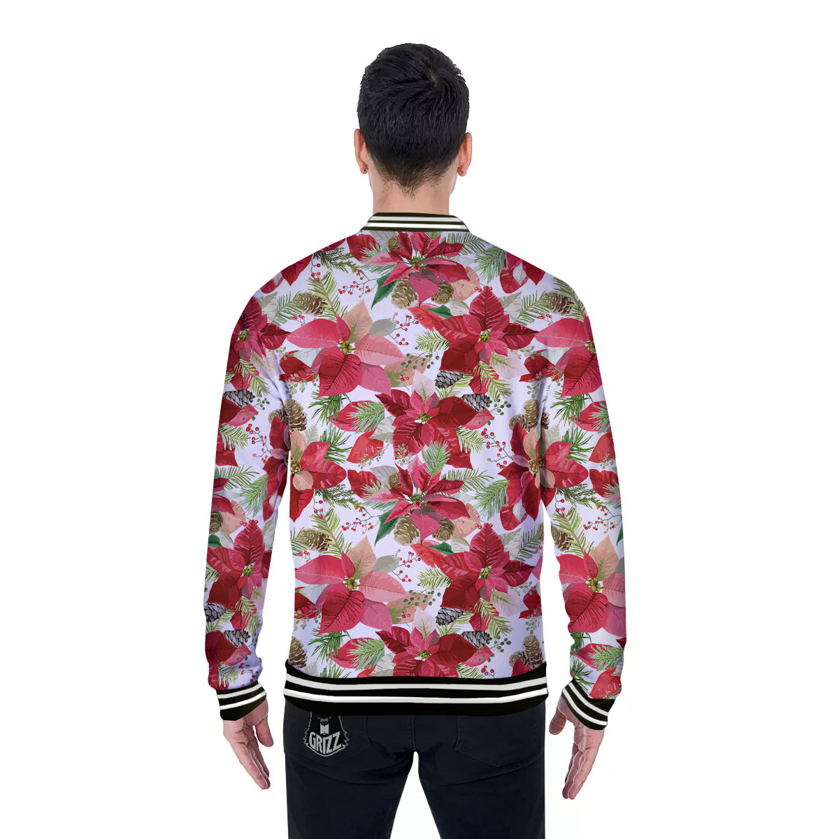 Flower Poinsettia Print Pattern Baseball Jacket-grizzshop