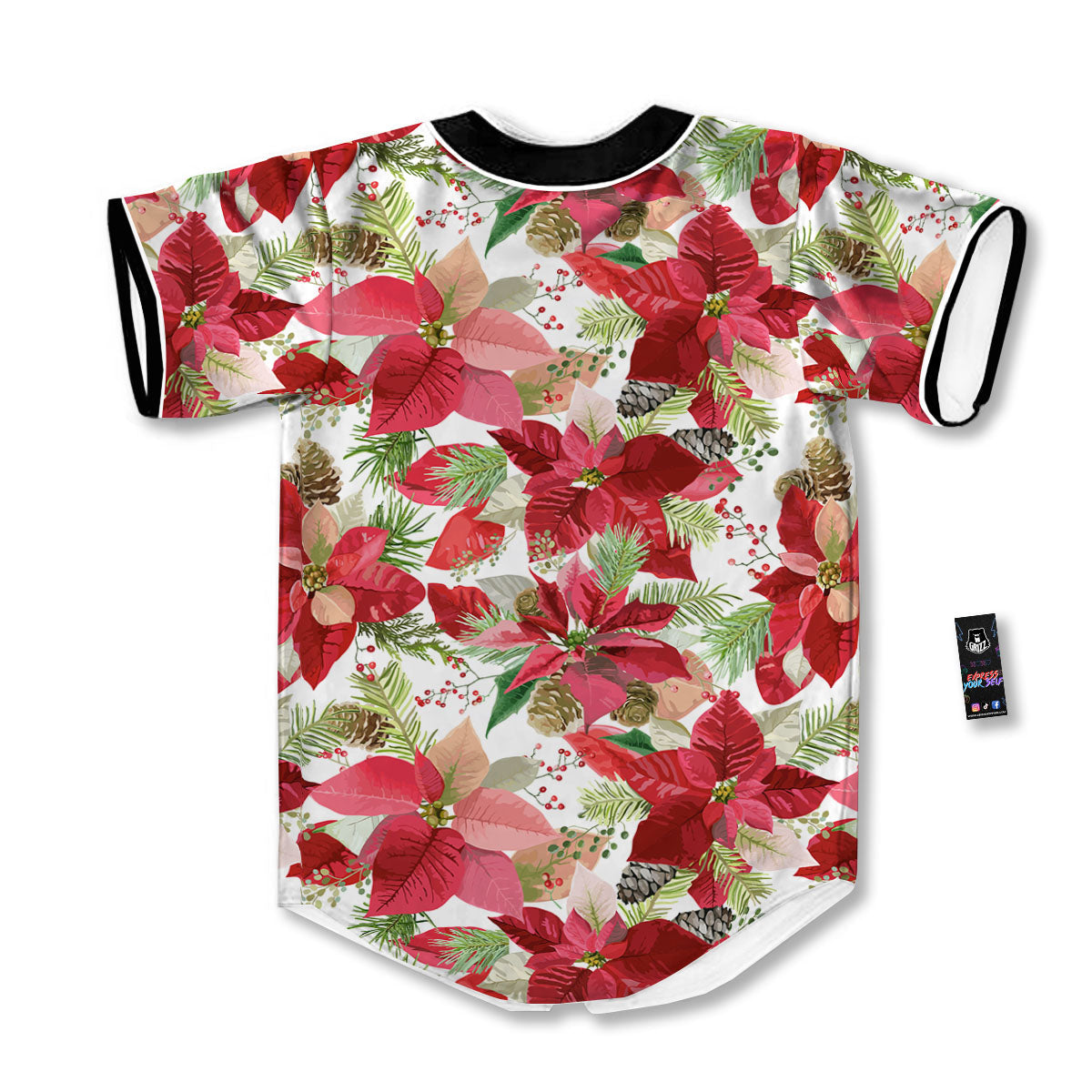 Flower Poinsettia Print Pattern Baseball Jersey-grizzshop