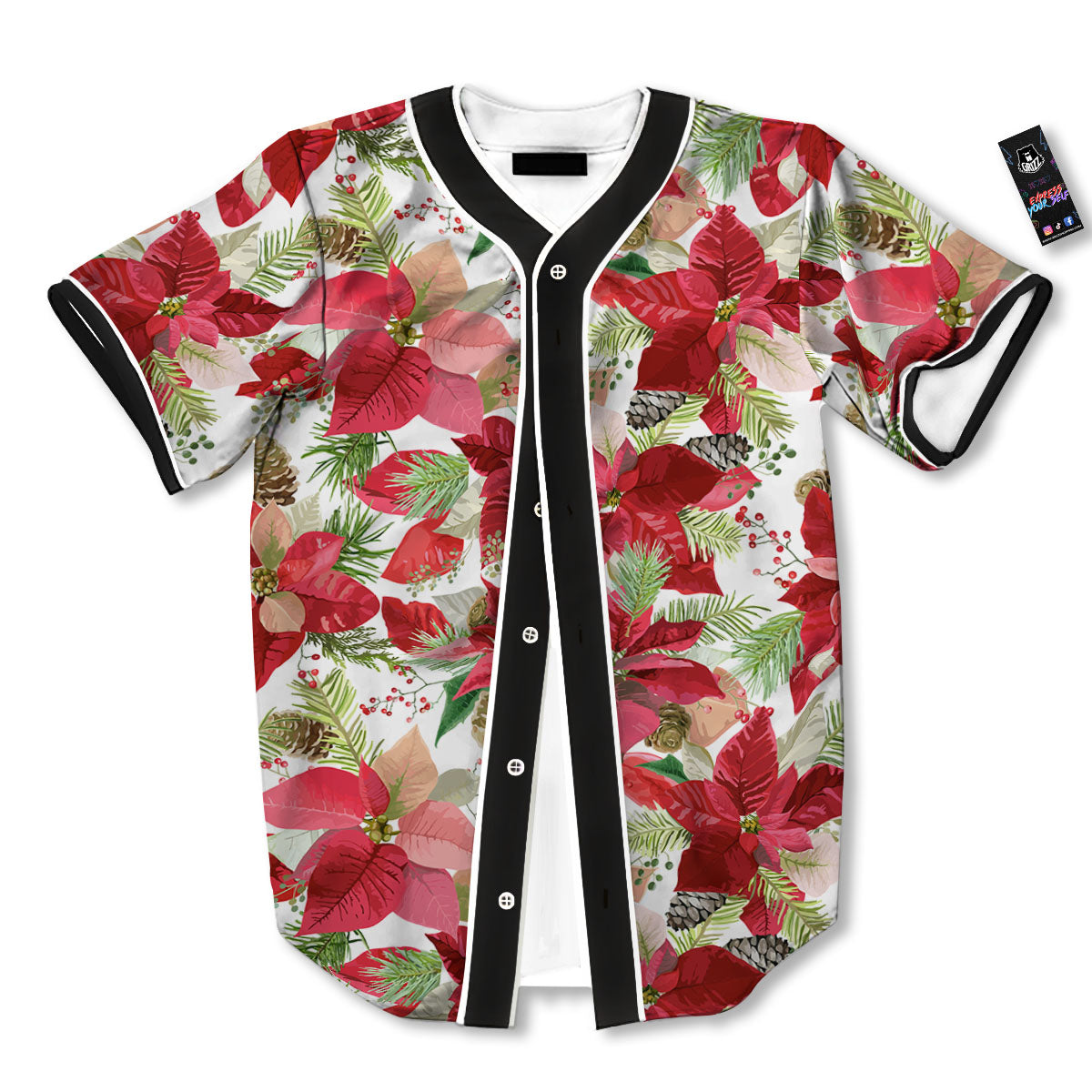 Flower Poinsettia Print Pattern Baseball Jersey-grizzshop