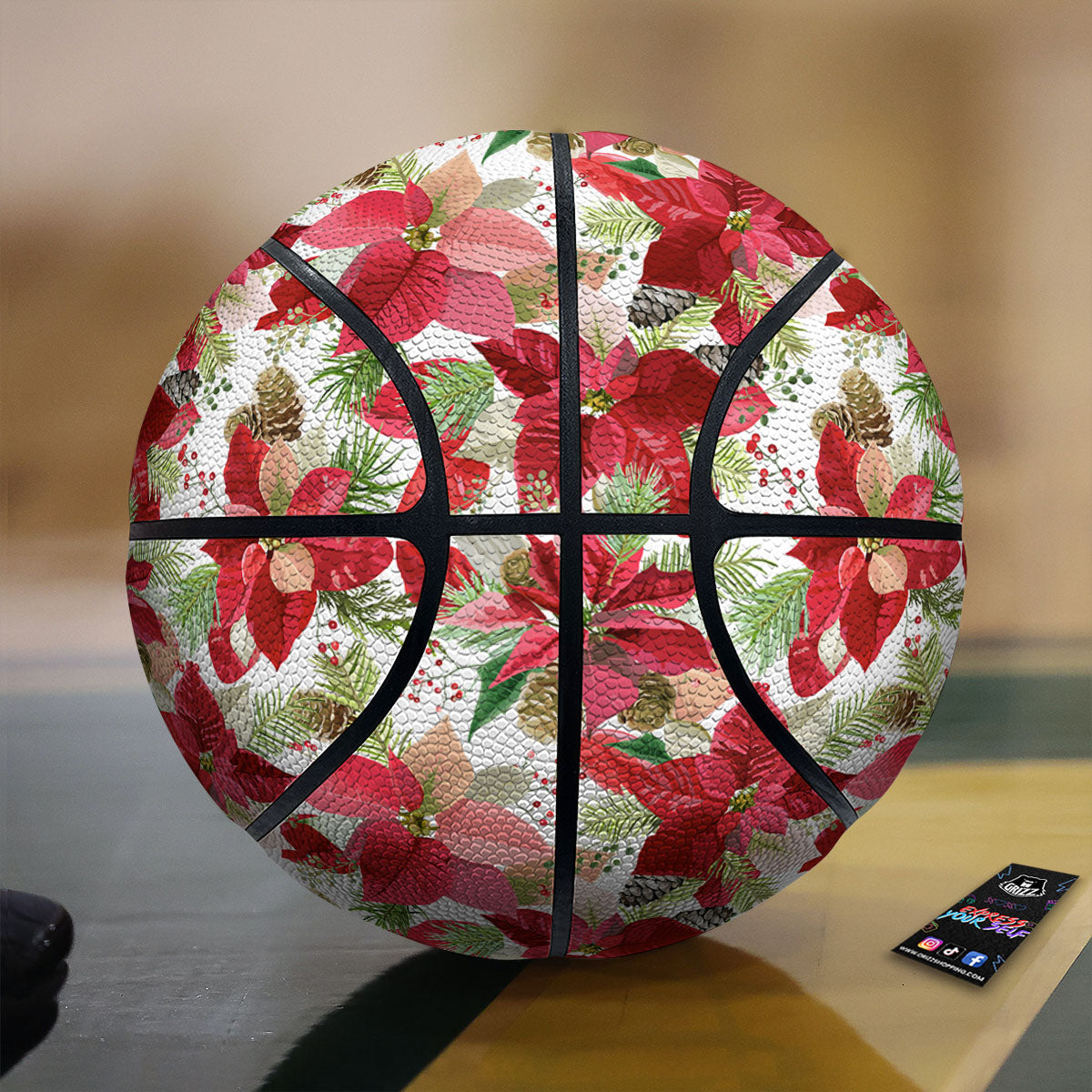 Flower Poinsettia Print Pattern Basketball-grizzshop