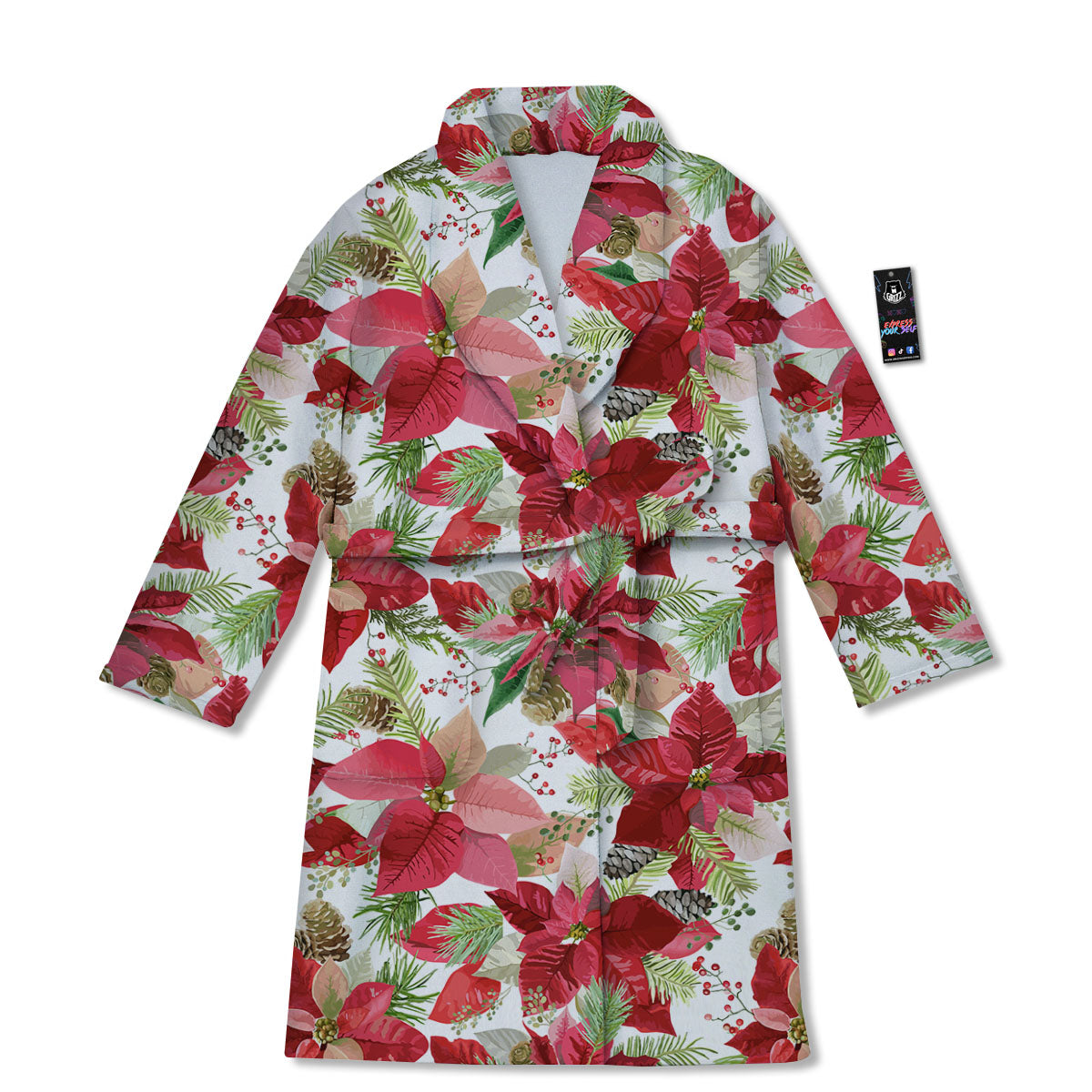 Flower Poinsettia Print Pattern Bathrobe-grizzshop