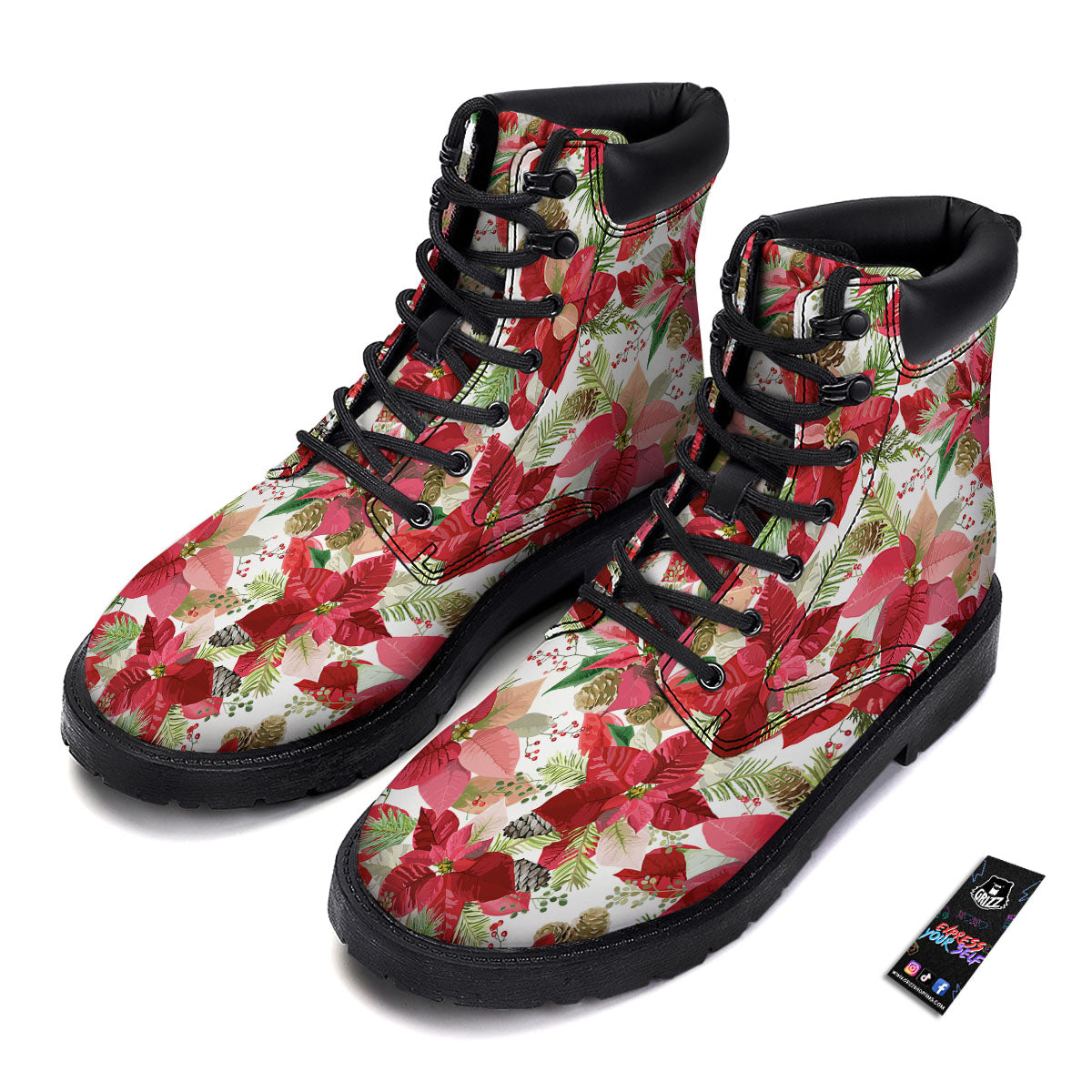Flower Poinsettia Print Pattern Boots-grizzshop