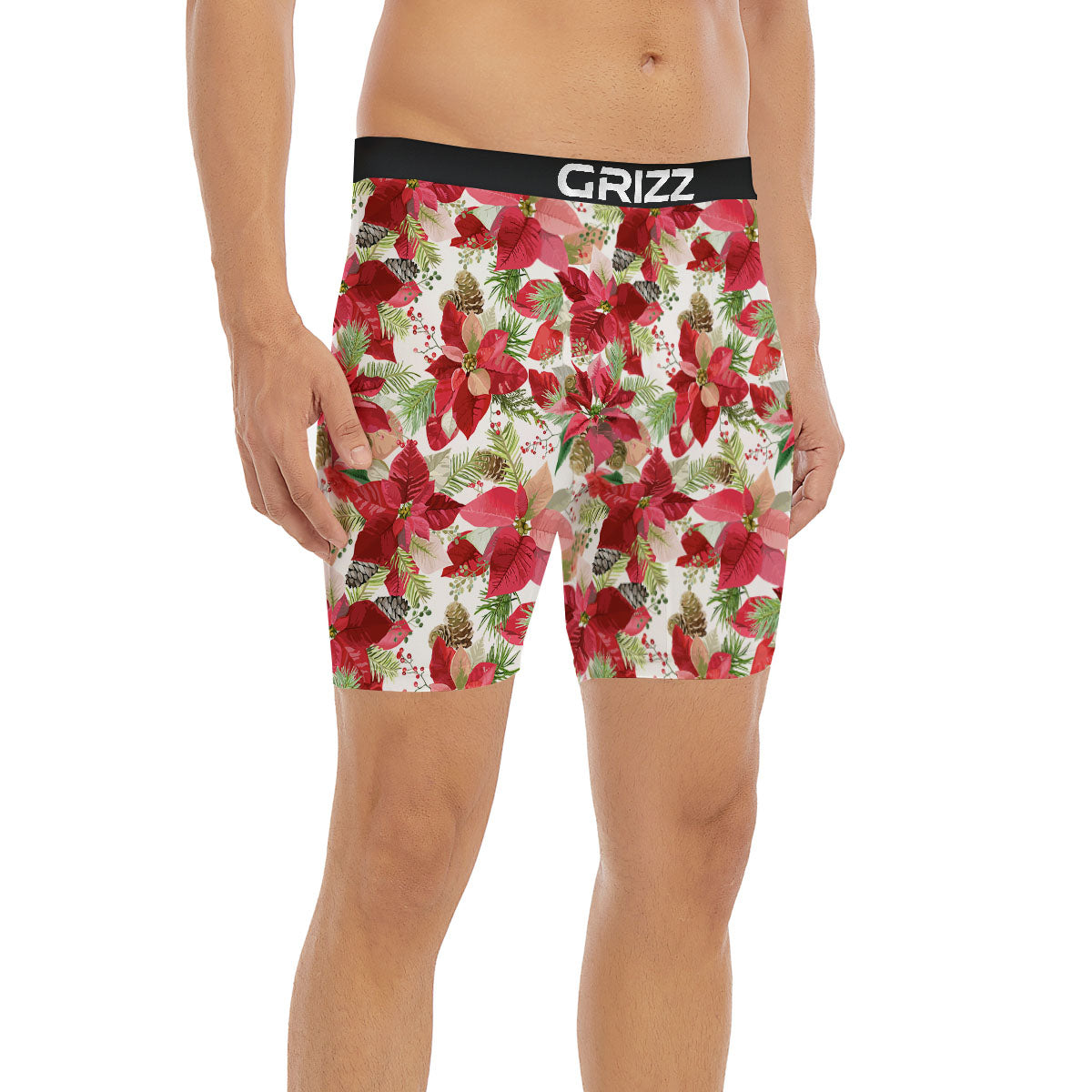 Flower Poinsettia Print Pattern Boxer Briefs-grizzshop