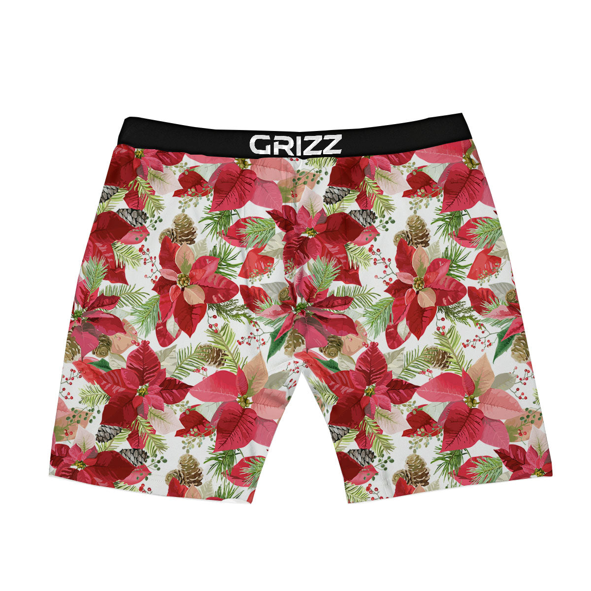 Flower Poinsettia Print Pattern Boxer Briefs-grizzshop