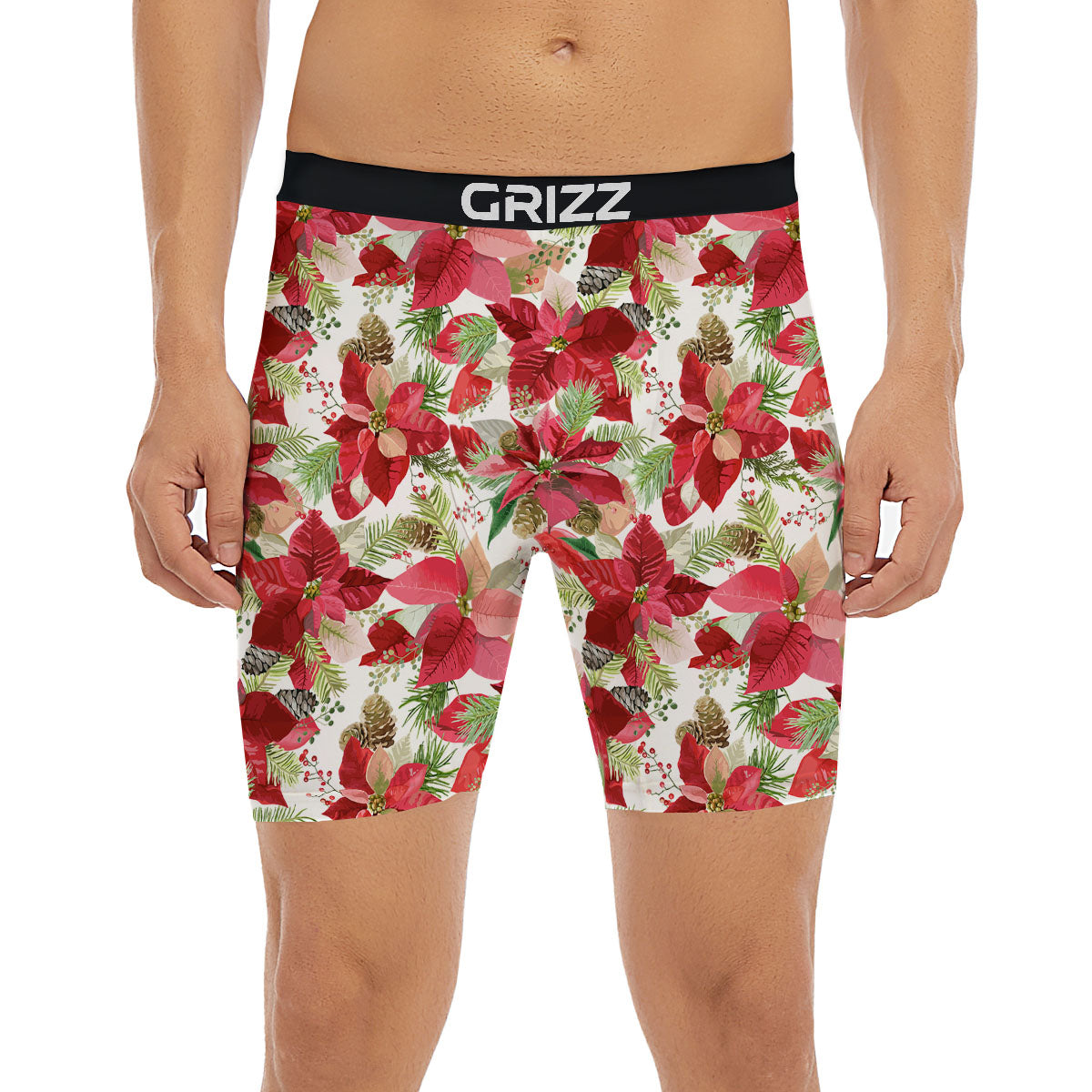 Flower Poinsettia Print Pattern Boxer Briefs-grizzshop