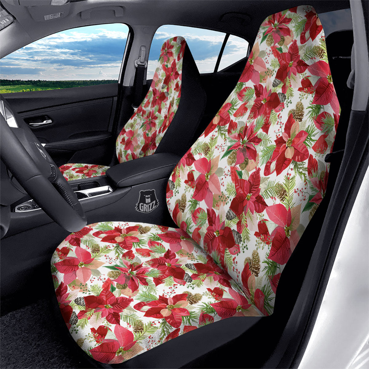 Flower Poinsettia Print Pattern Car Seat Covers-grizzshop