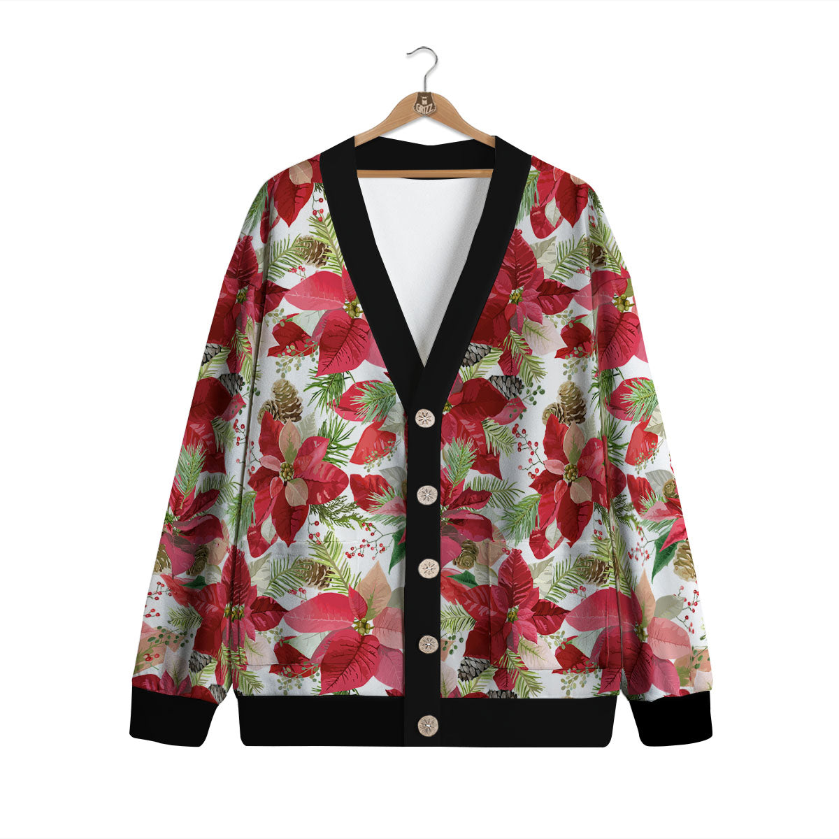 Flower Poinsettia Print Pattern Cardigan-grizzshop