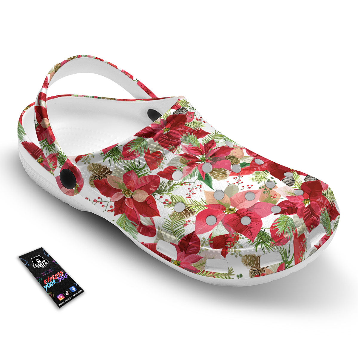 Flower Poinsettia Print Pattern Clog-grizzshop