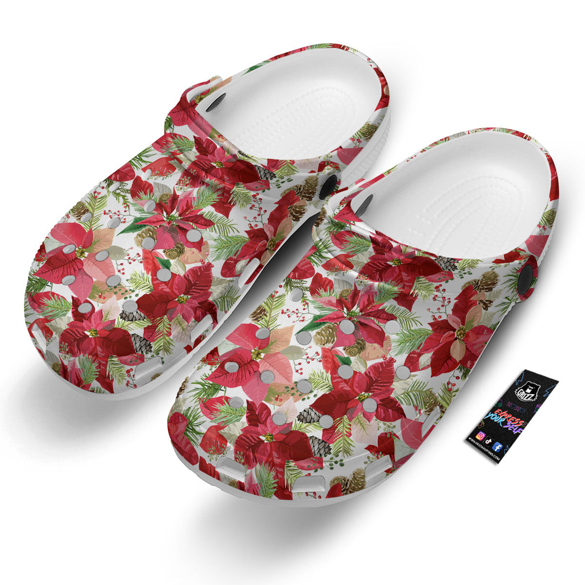 Flower Poinsettia Print Pattern Clog-grizzshop