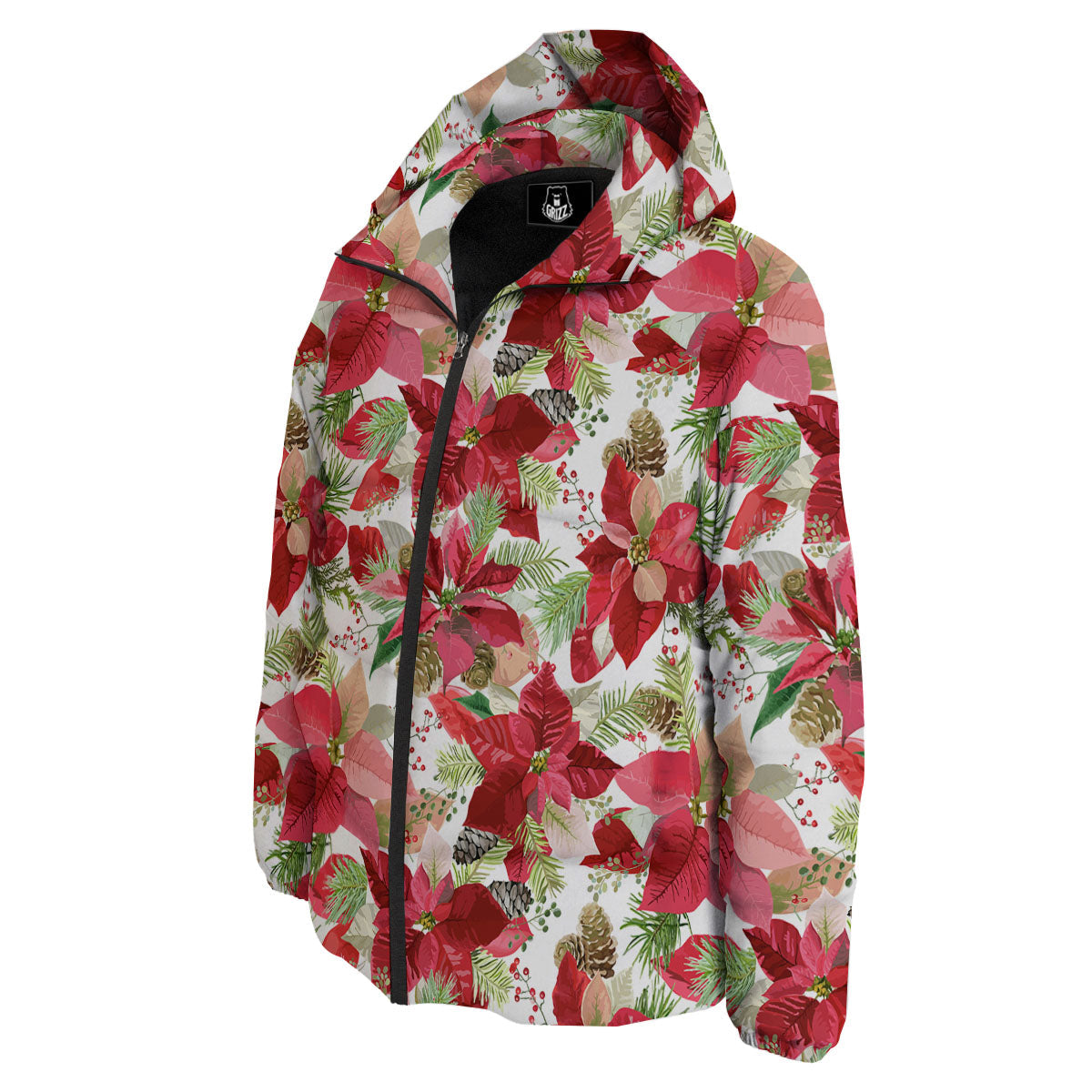 Flower Poinsettia Print Pattern Down Jacket-grizzshop