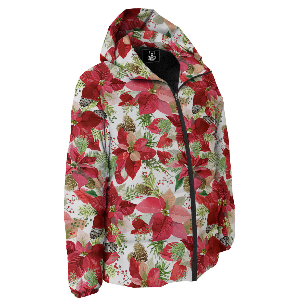 Flower Poinsettia Print Pattern Down Jacket-grizzshop