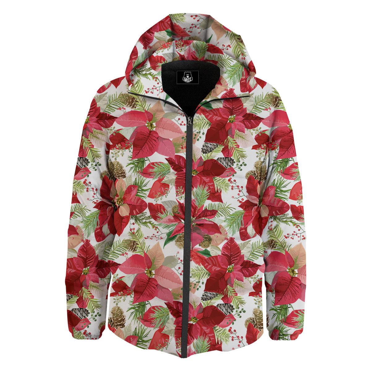 Flower Poinsettia Print Pattern Down Jacket-grizzshop