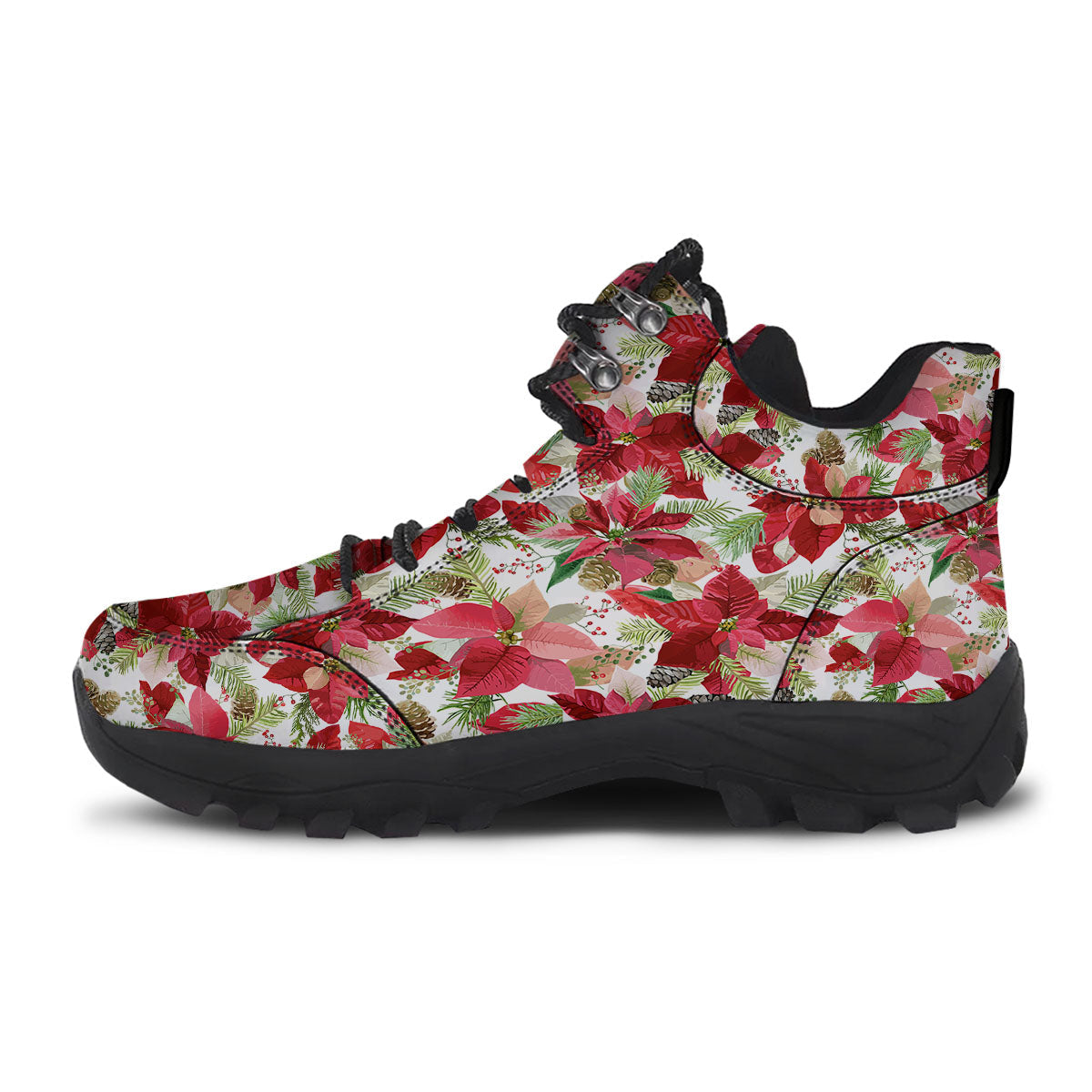 Flower Poinsettia Print Pattern Hiking Shoes-grizzshop