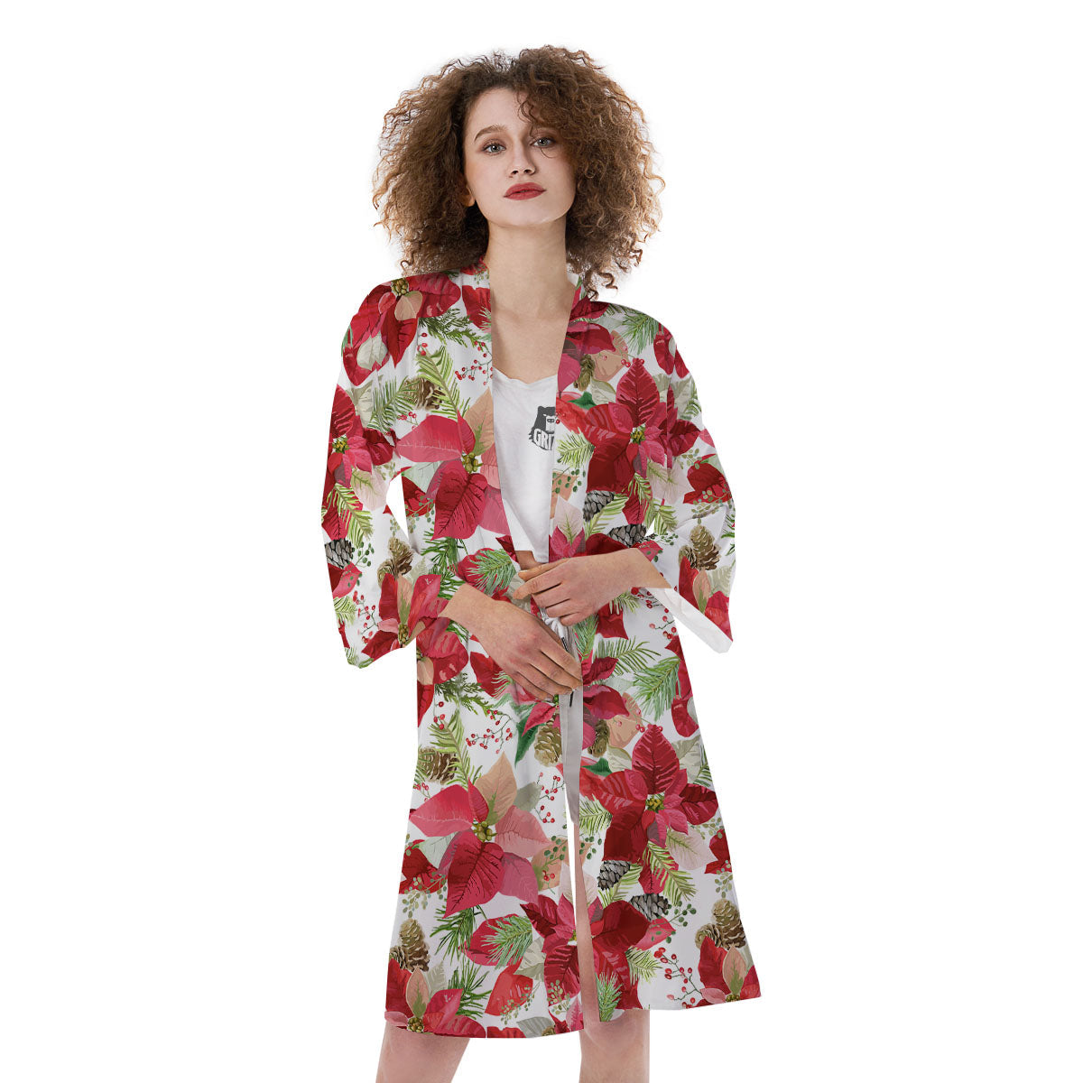 Flower Poinsettia Print Pattern Kimono-grizzshop