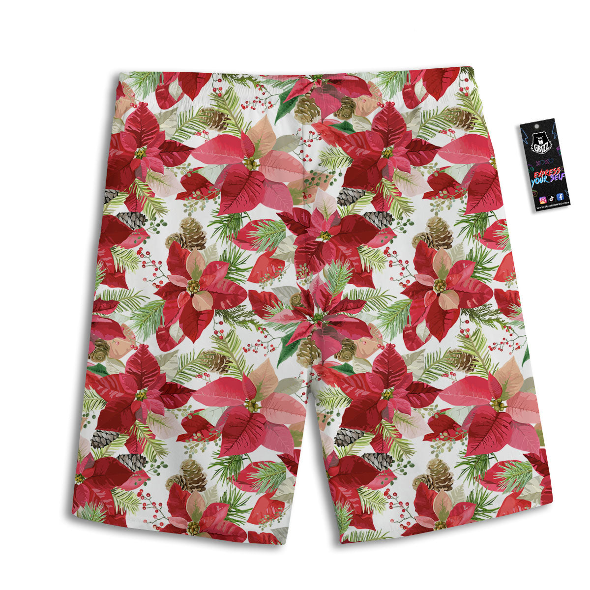 Flower Poinsettia Print Pattern Men's Athletic Shorts