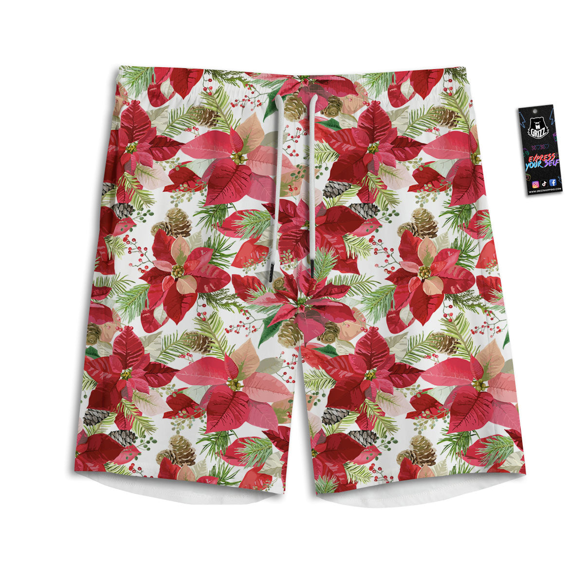 Flower Poinsettia Print Pattern Men's Athletic Shorts
