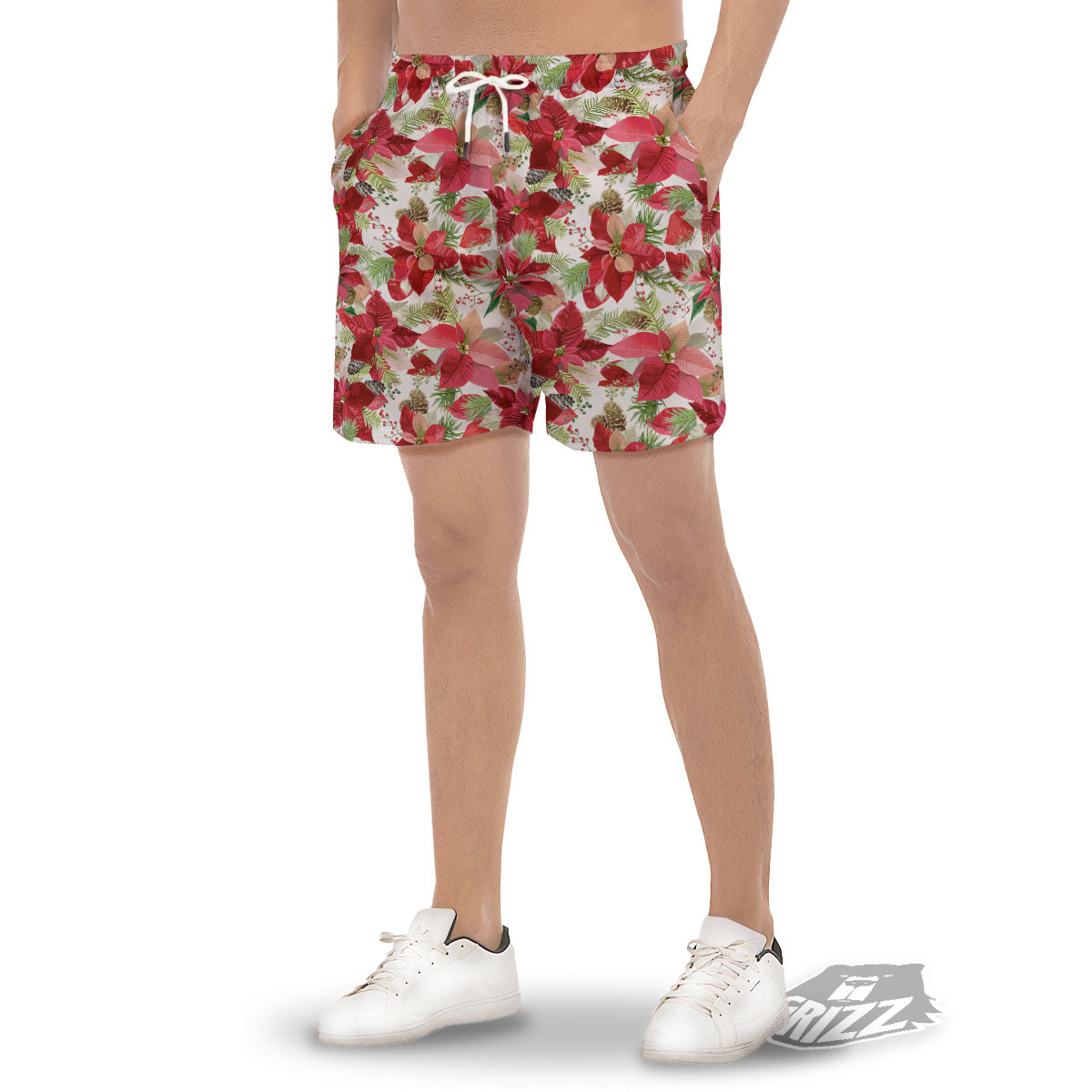 Flower Poinsettia Print Pattern Men's Gym Shorts-grizzshop