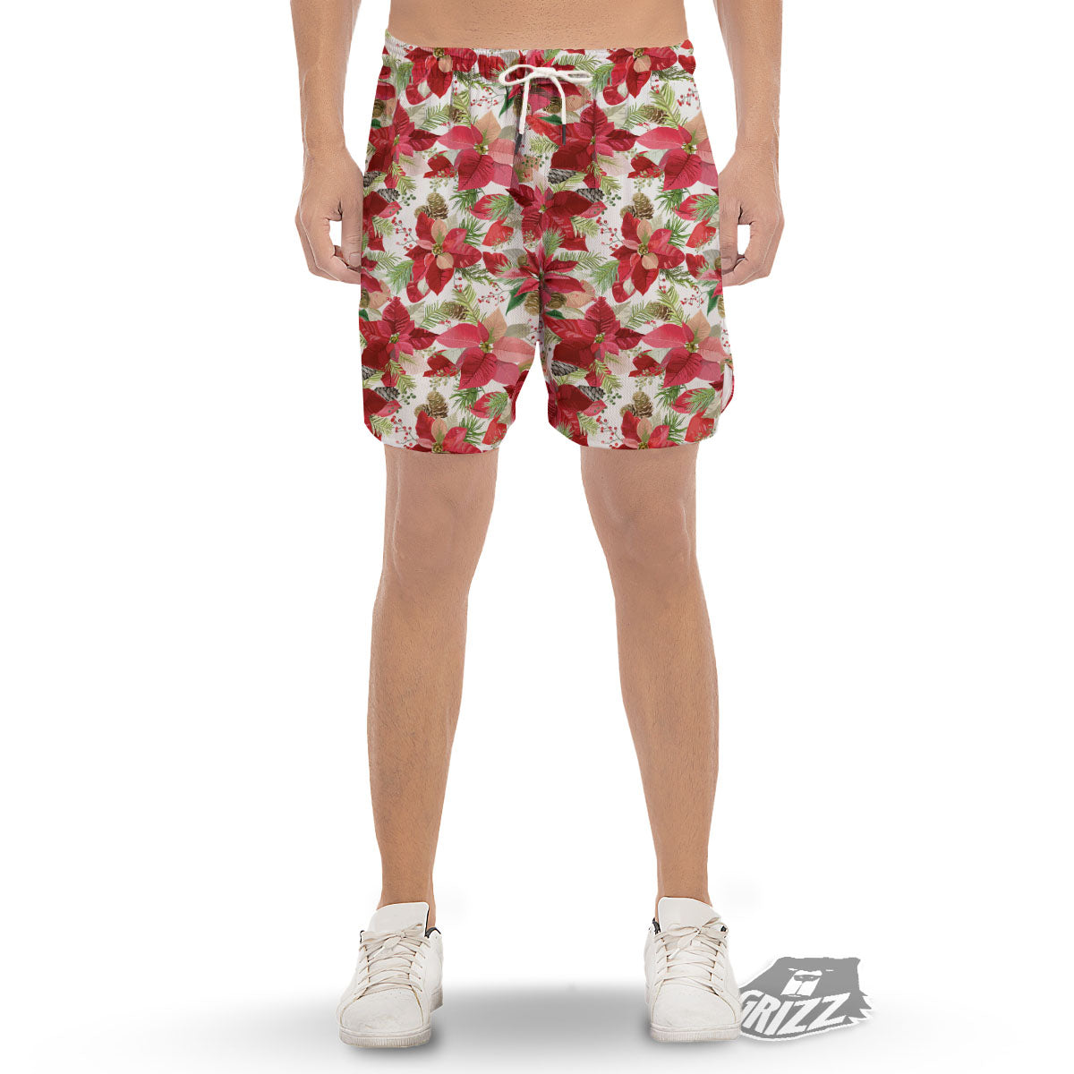 Flower Poinsettia Print Pattern Men's Gym Shorts-grizzshop