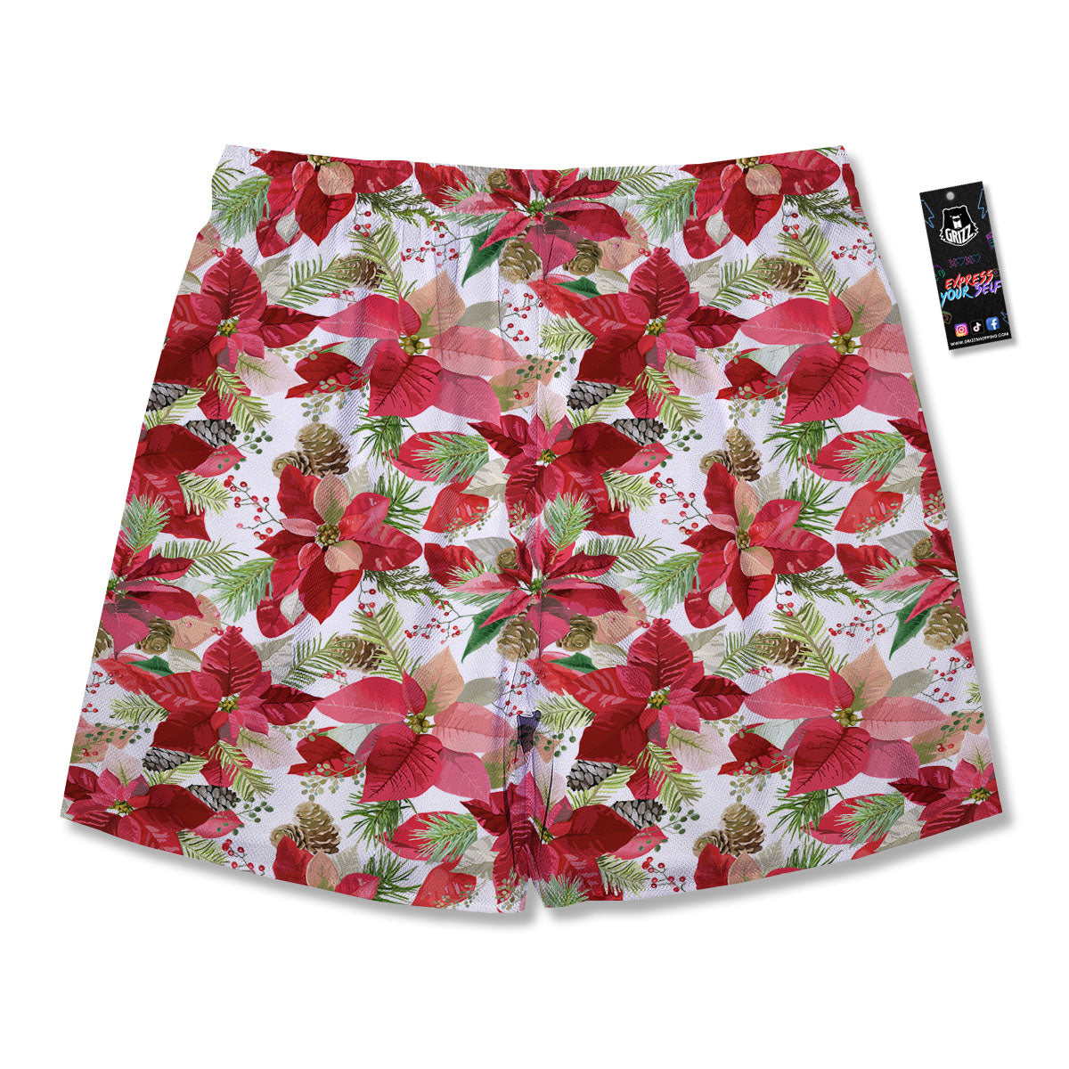 Flower Poinsettia Print Pattern Men's Running Shorts-grizzshop