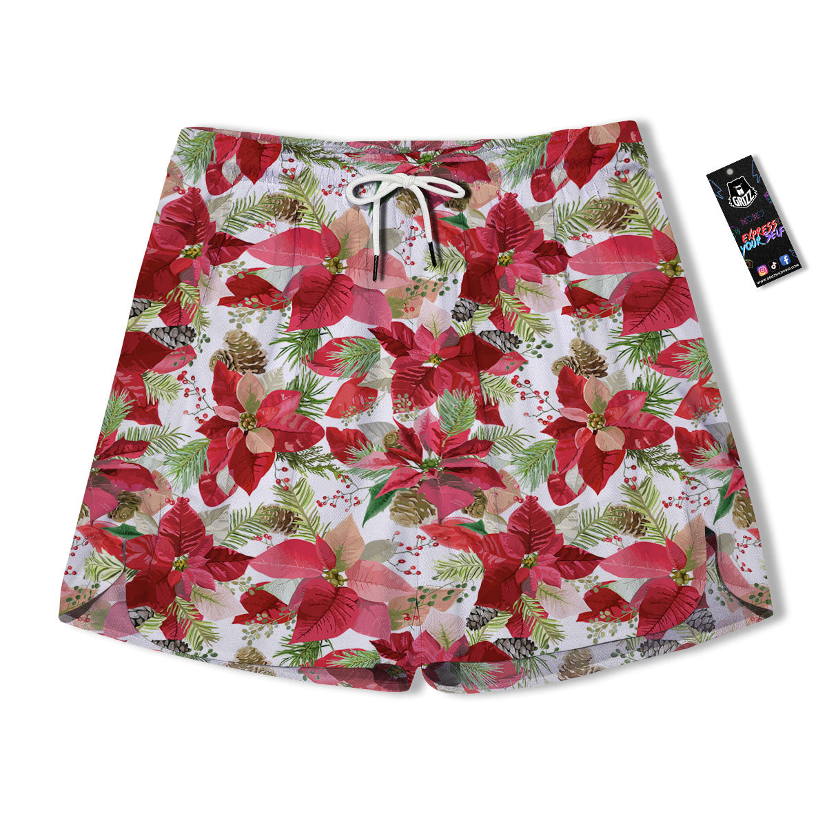 Flower Poinsettia Print Pattern Men's Running Shorts-grizzshop