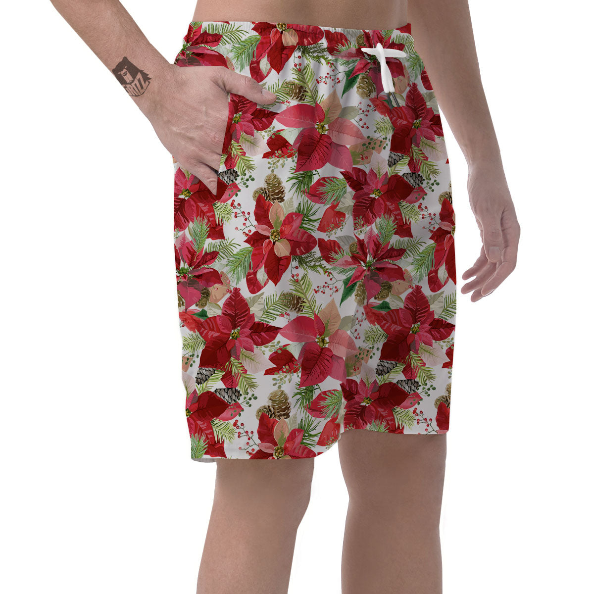 Flower Poinsettia Print Pattern Men's Shorts-grizzshop