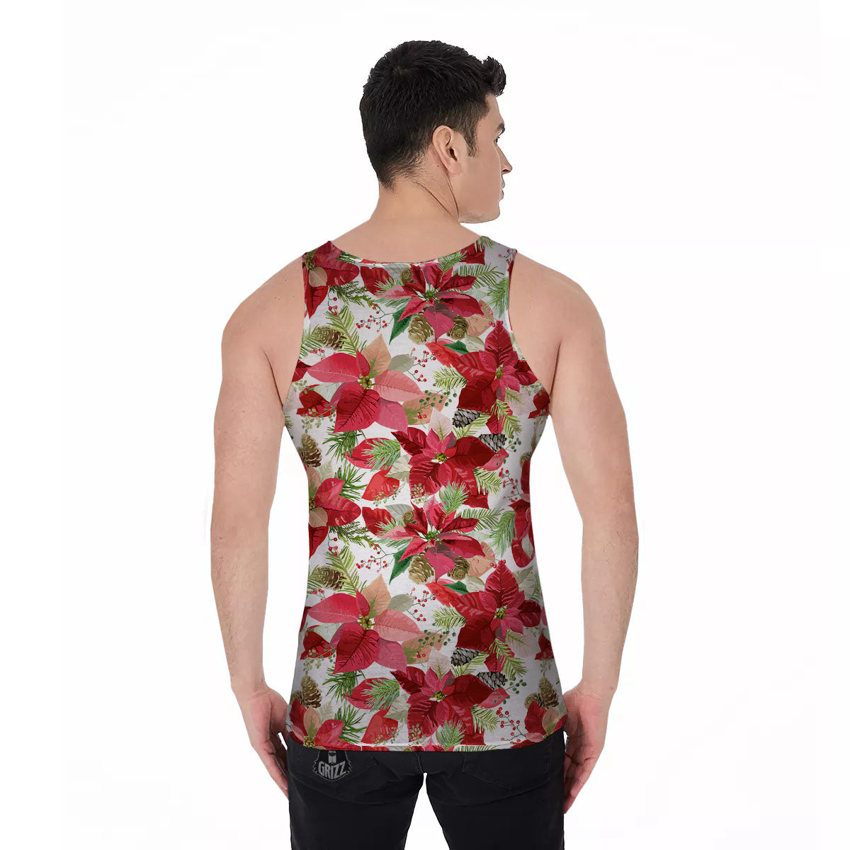 Flower Poinsettia Print Pattern Men's Tank Top-grizzshop
