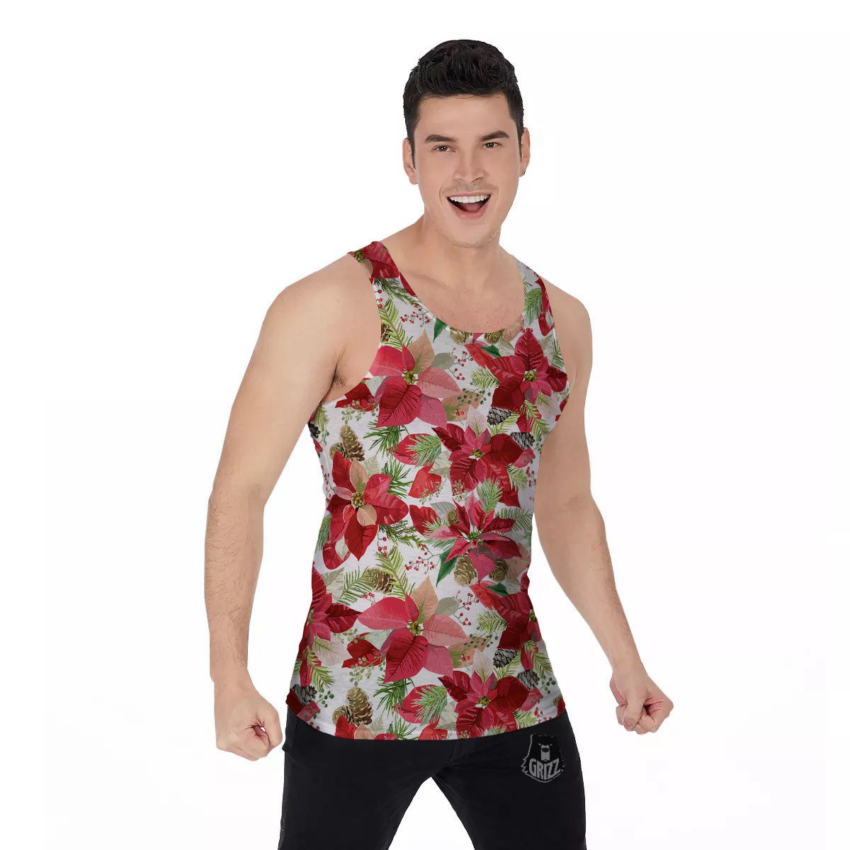 Flower Poinsettia Print Pattern Men's Tank Top-grizzshop