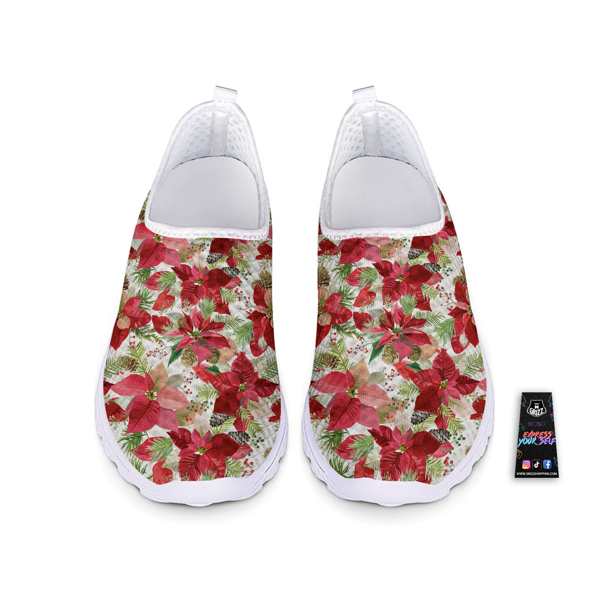 Flower Poinsettia Print Pattern Nurse Shoes-grizzshop