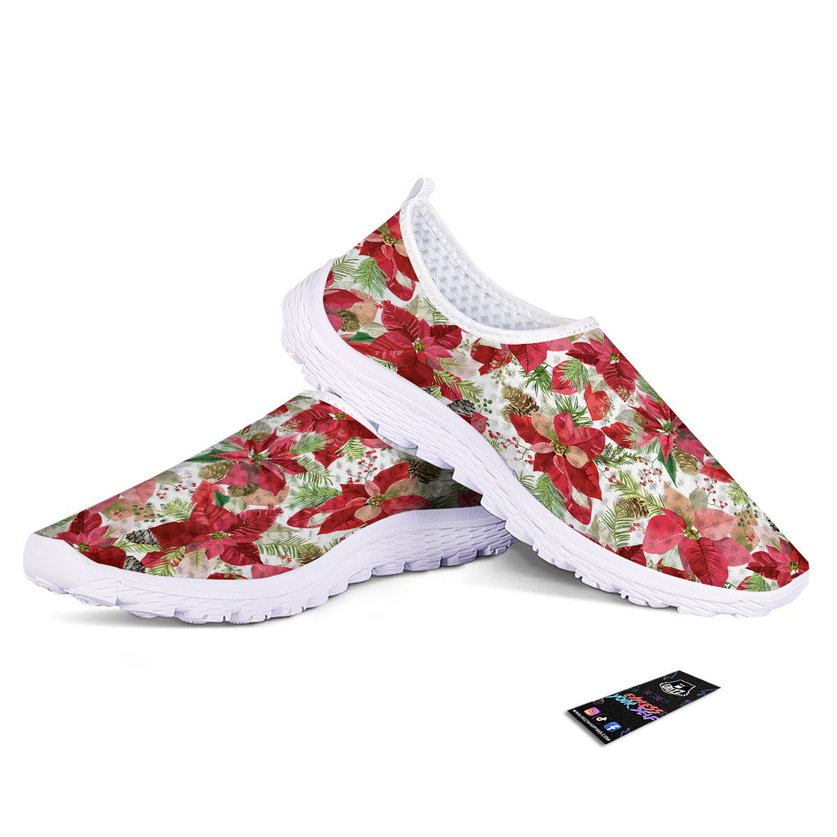 Flower Poinsettia Print Pattern Nurse Shoes-grizzshop