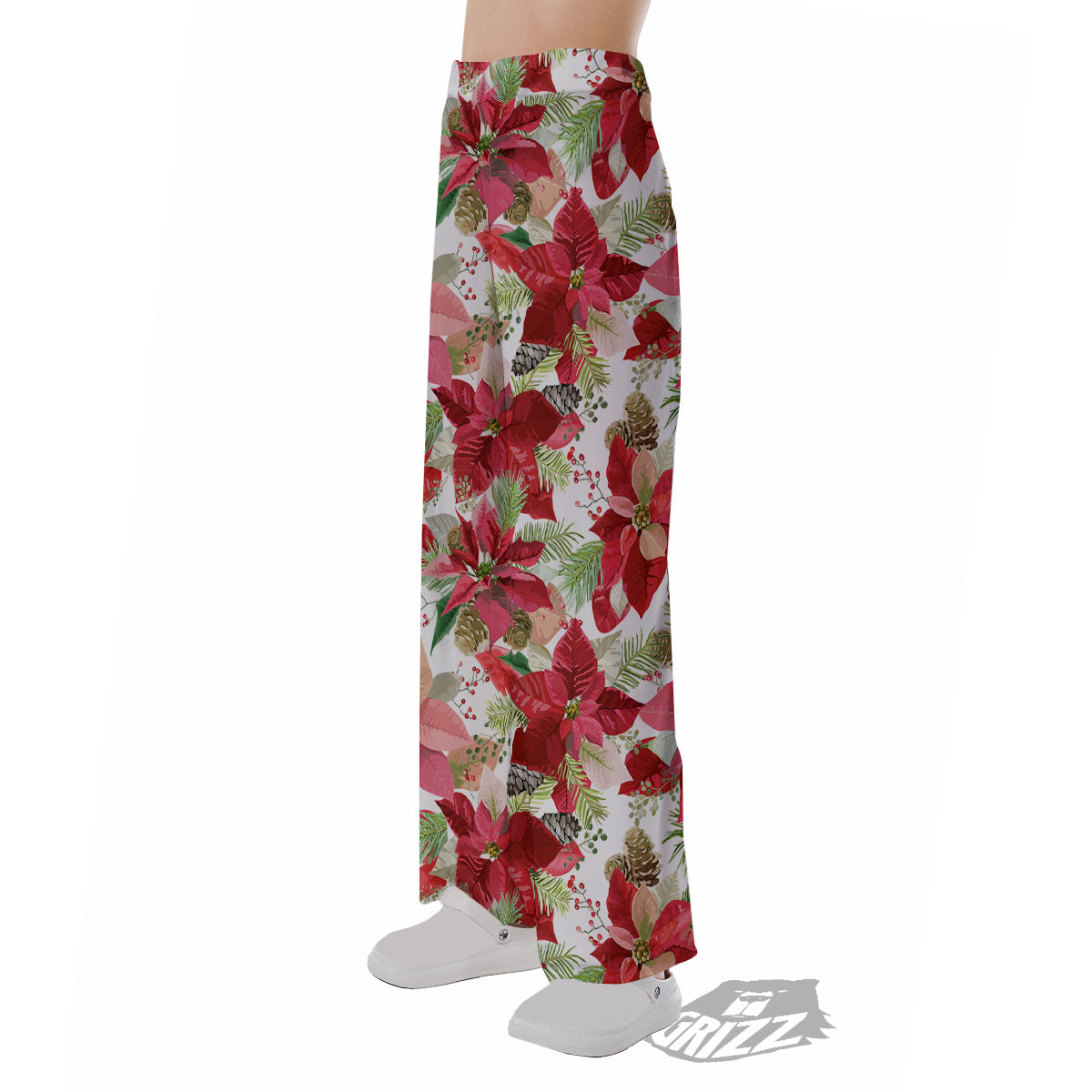 Flower Poinsettia Print Pattern Pajama Pants-grizzshop