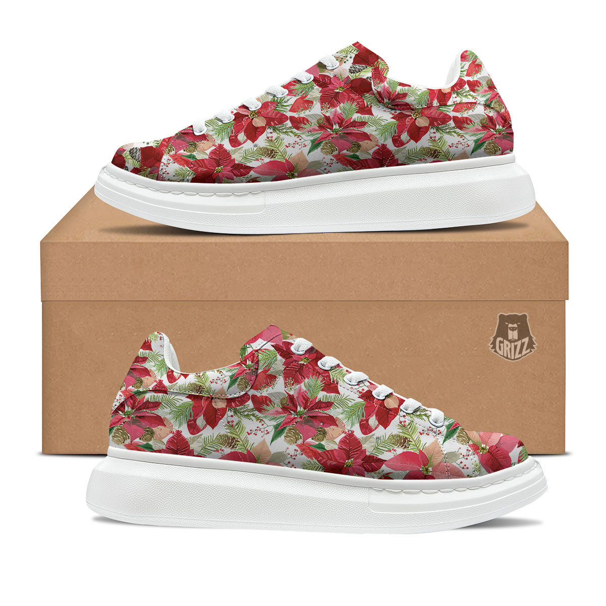 Flower Poinsettia Print Pattern Platform Shoes-grizzshop