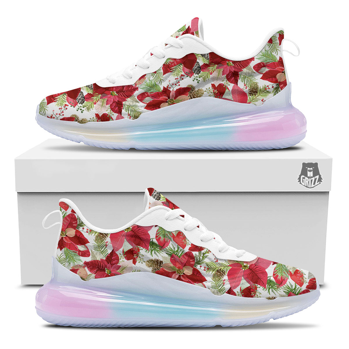 Flower Poinsettia Print Pattern Running Sneakers-grizzshop