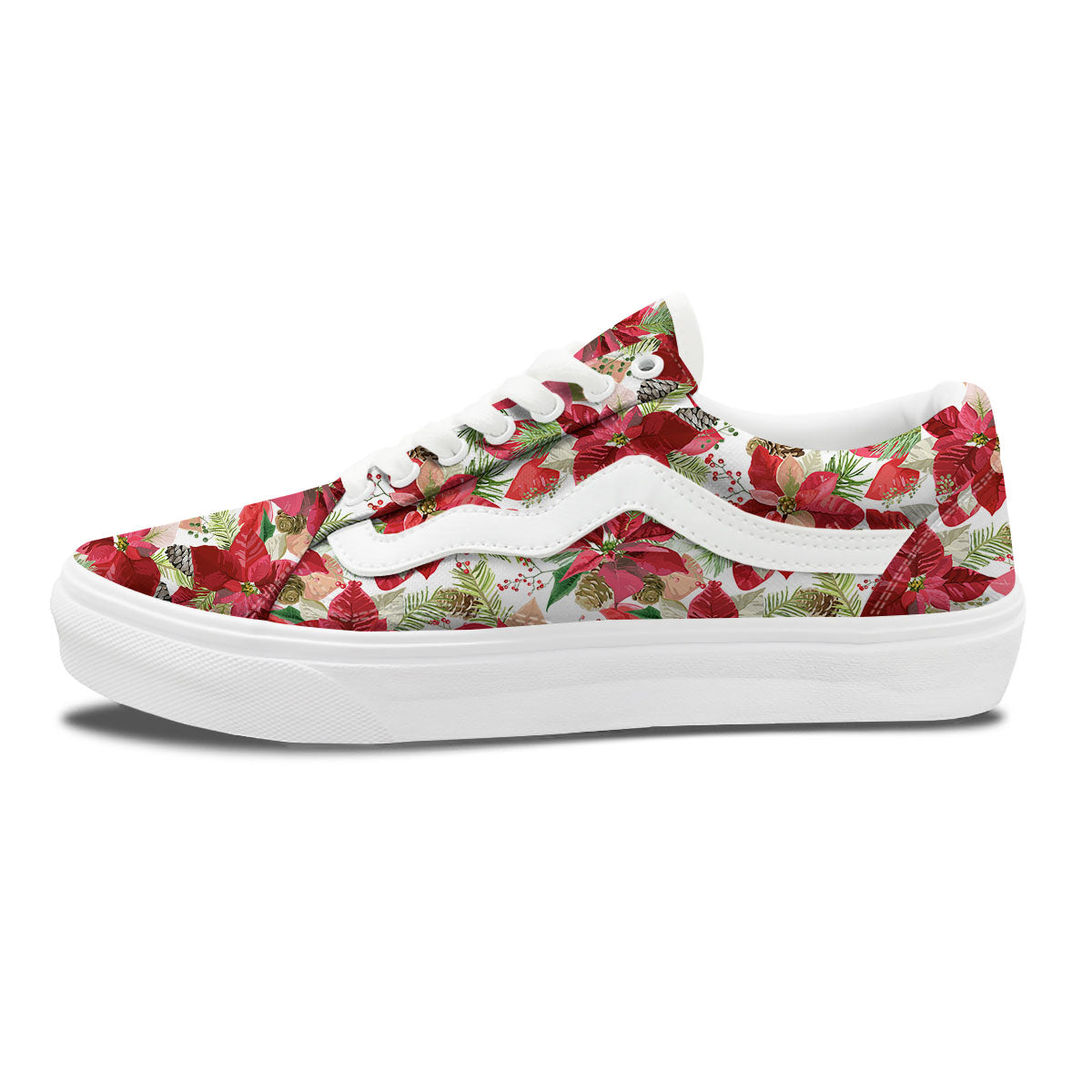Flower Poinsettia Print Pattern Skate Shoes-grizzshop