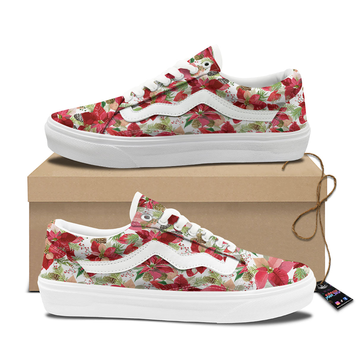 Flower Poinsettia Print Pattern Skate Shoes-grizzshop