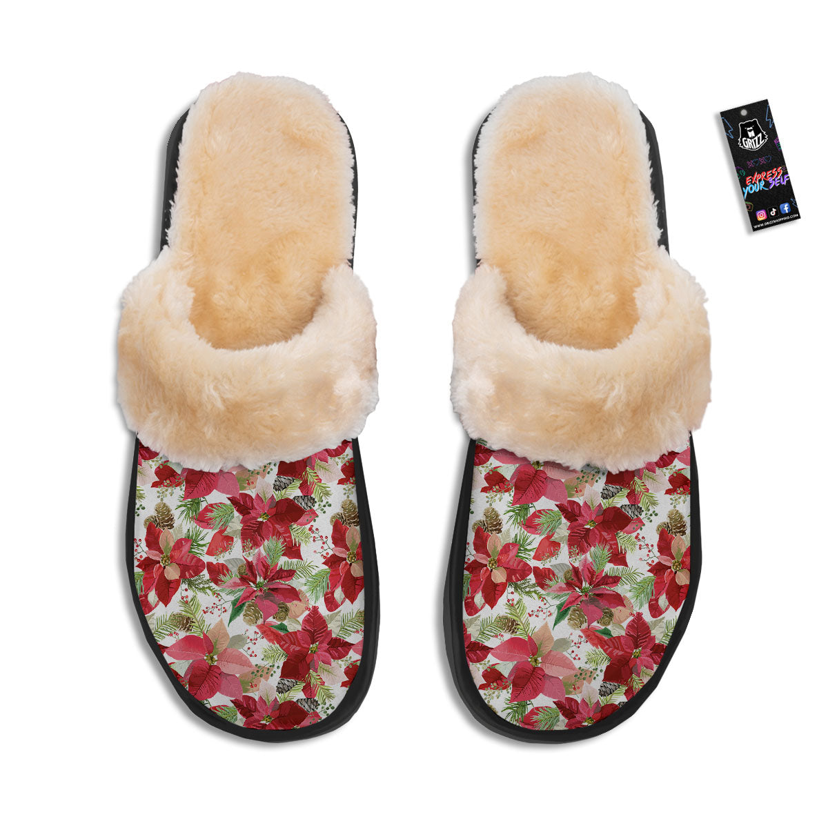 Flower Poinsettia Print Pattern Slippers-grizzshop