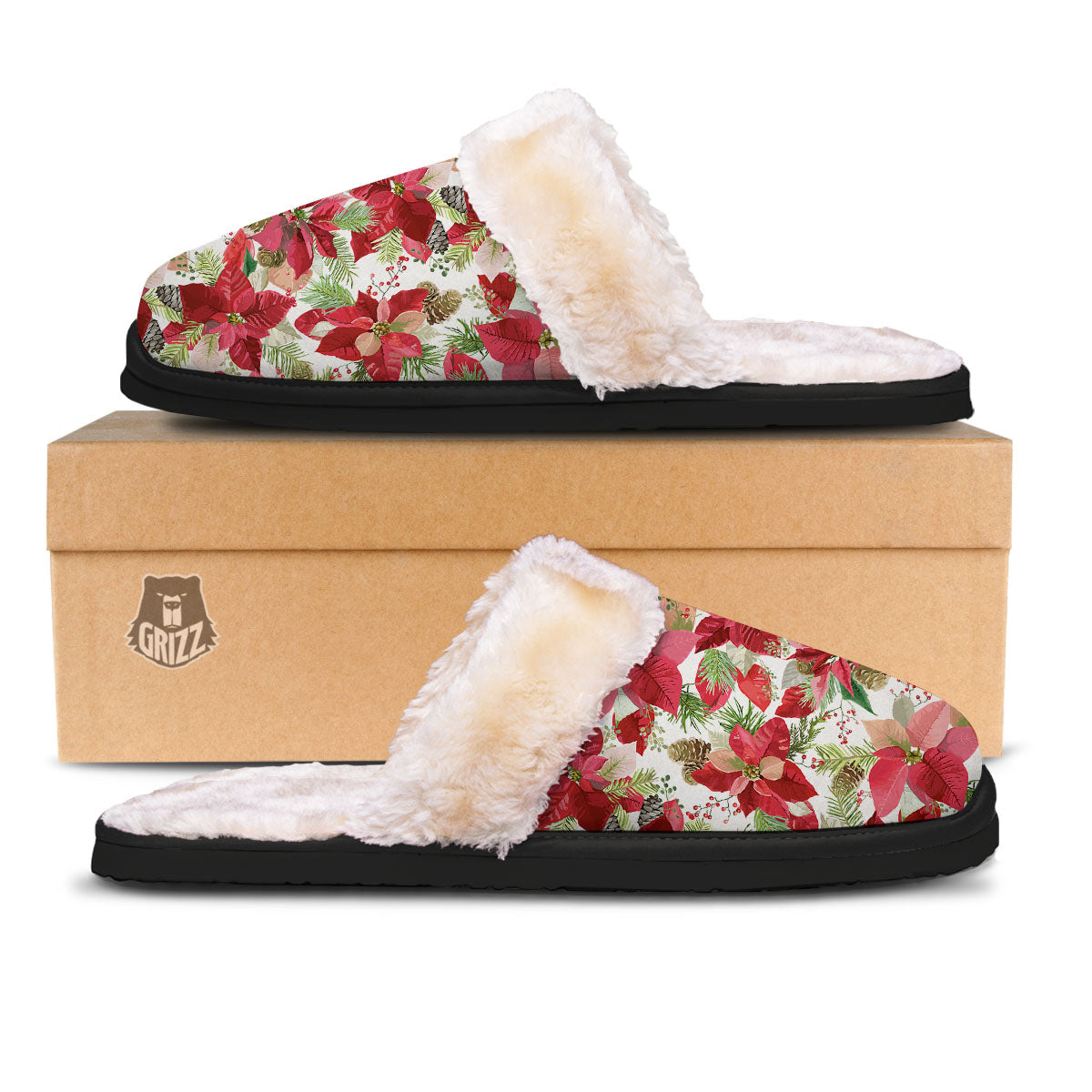 Flower Poinsettia Print Pattern Slippers-grizzshop