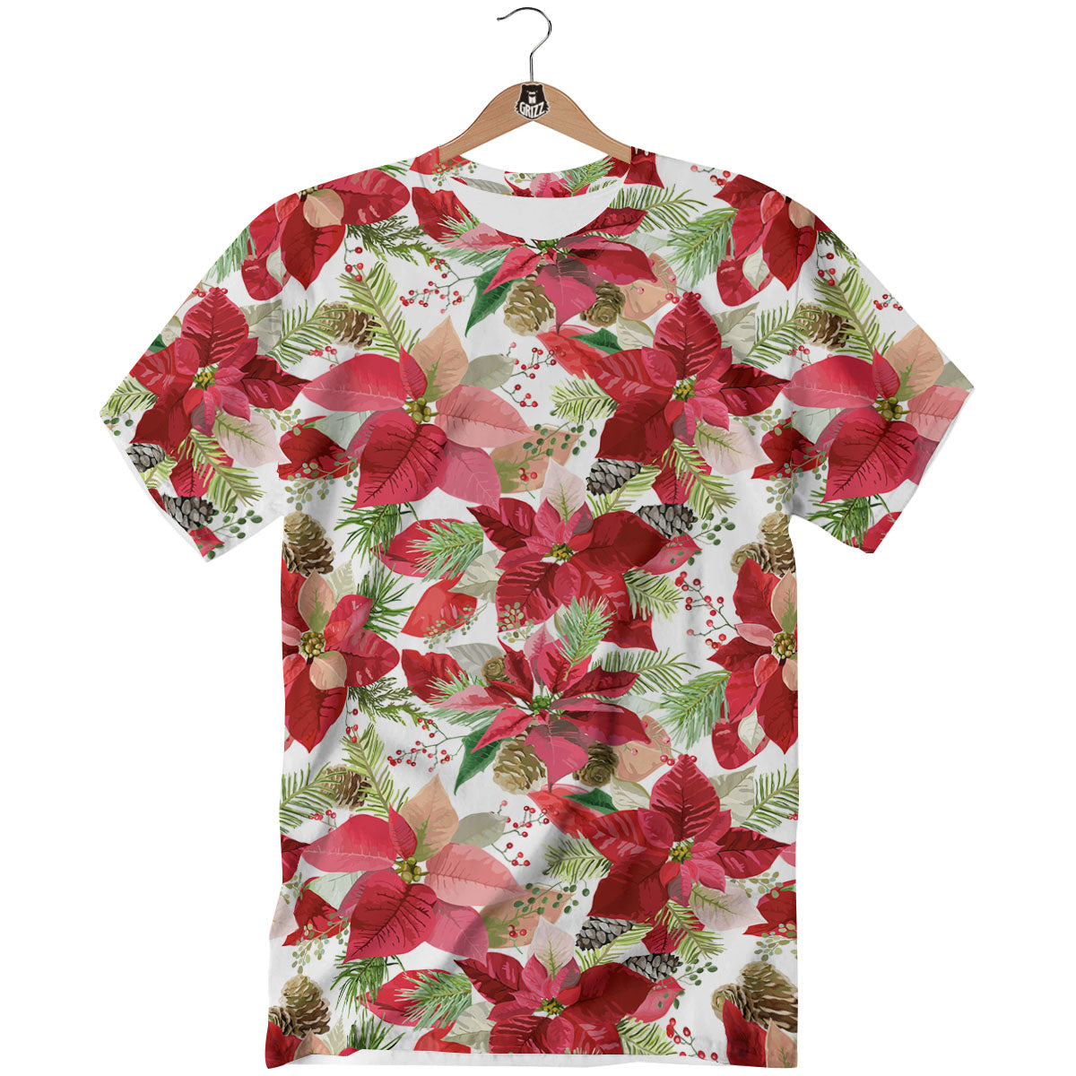 Flower Poinsettia Print Pattern T-Shirt-grizzshop