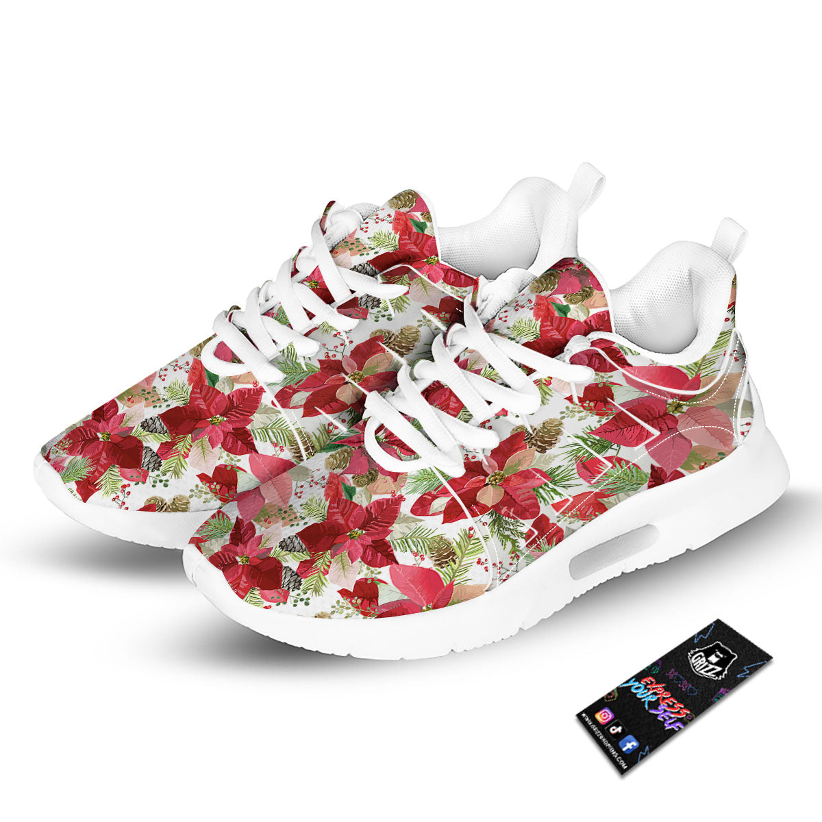 Flower Poinsettia Print Pattern Tennis Shoes-grizzshop