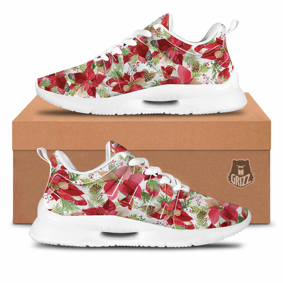 Flower Poinsettia Print Pattern Tennis Shoes-grizzshop