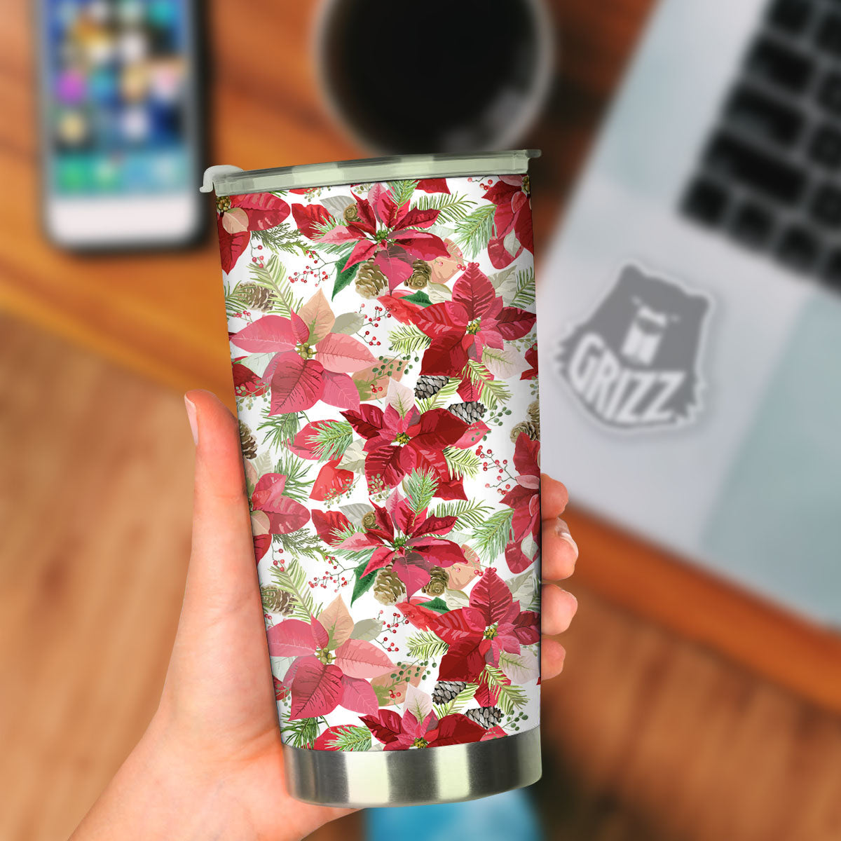 Flower Poinsettia Print Pattern Tumbler-grizzshop